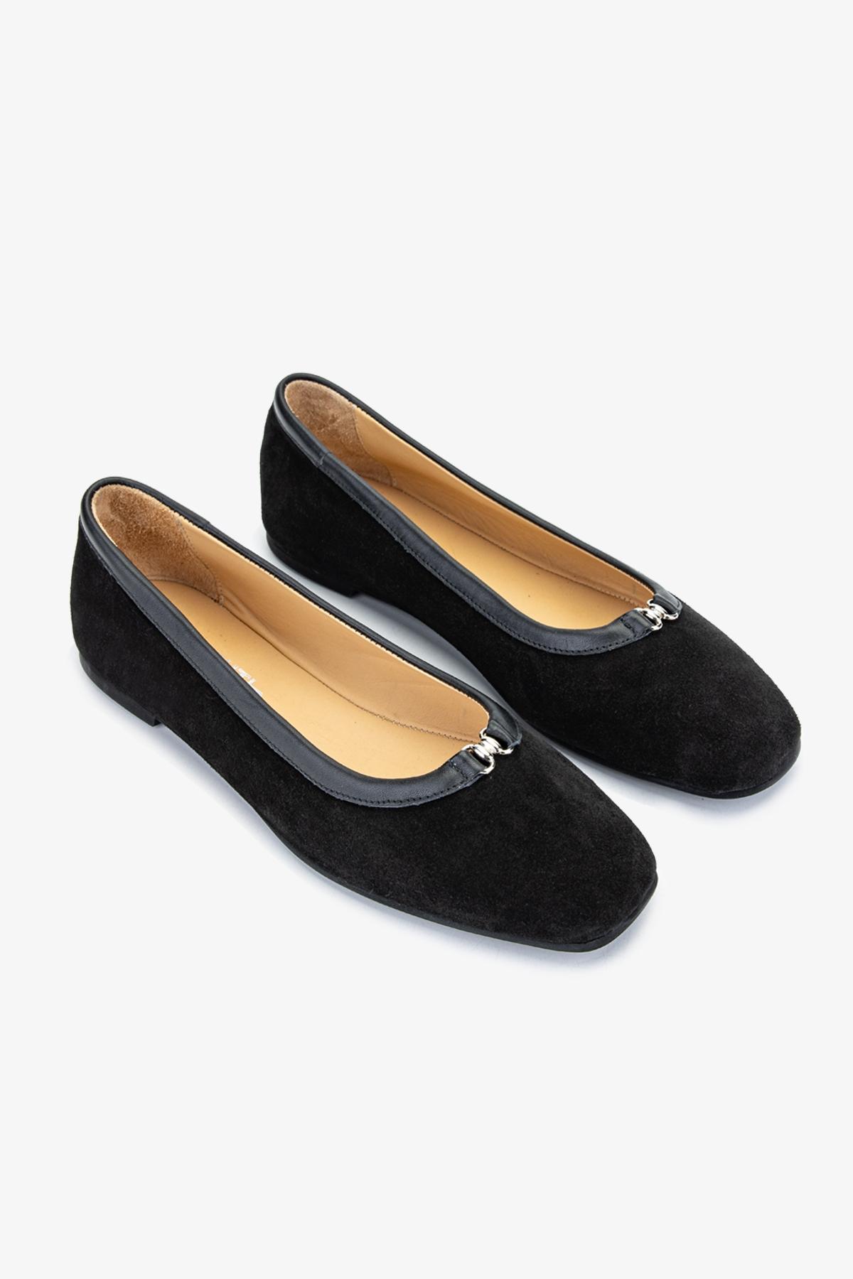 Valmenti Kadın Hakiki Deri Siyah Süet Babet Ayakkabı