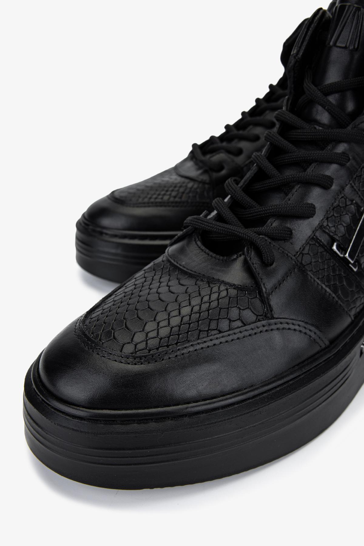 Valmenti Erkek Hakiki Deri Siyah Casual Bot