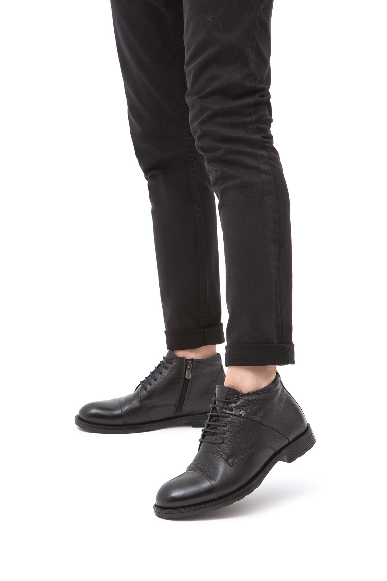 Tamer Tanca Erkek Hakiki Deri Siyah Floter Klasik Bot