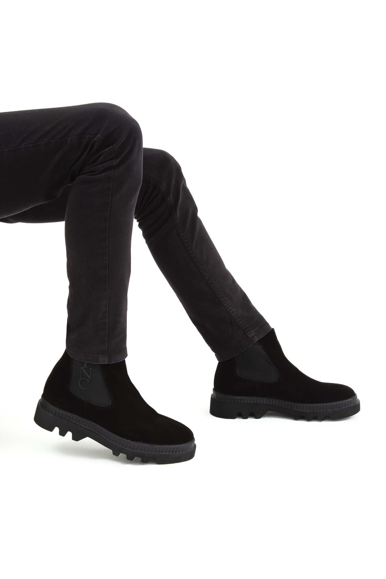 Tamer Tanca Erkek Hakiki Deri Siyah Süet Casual Bot