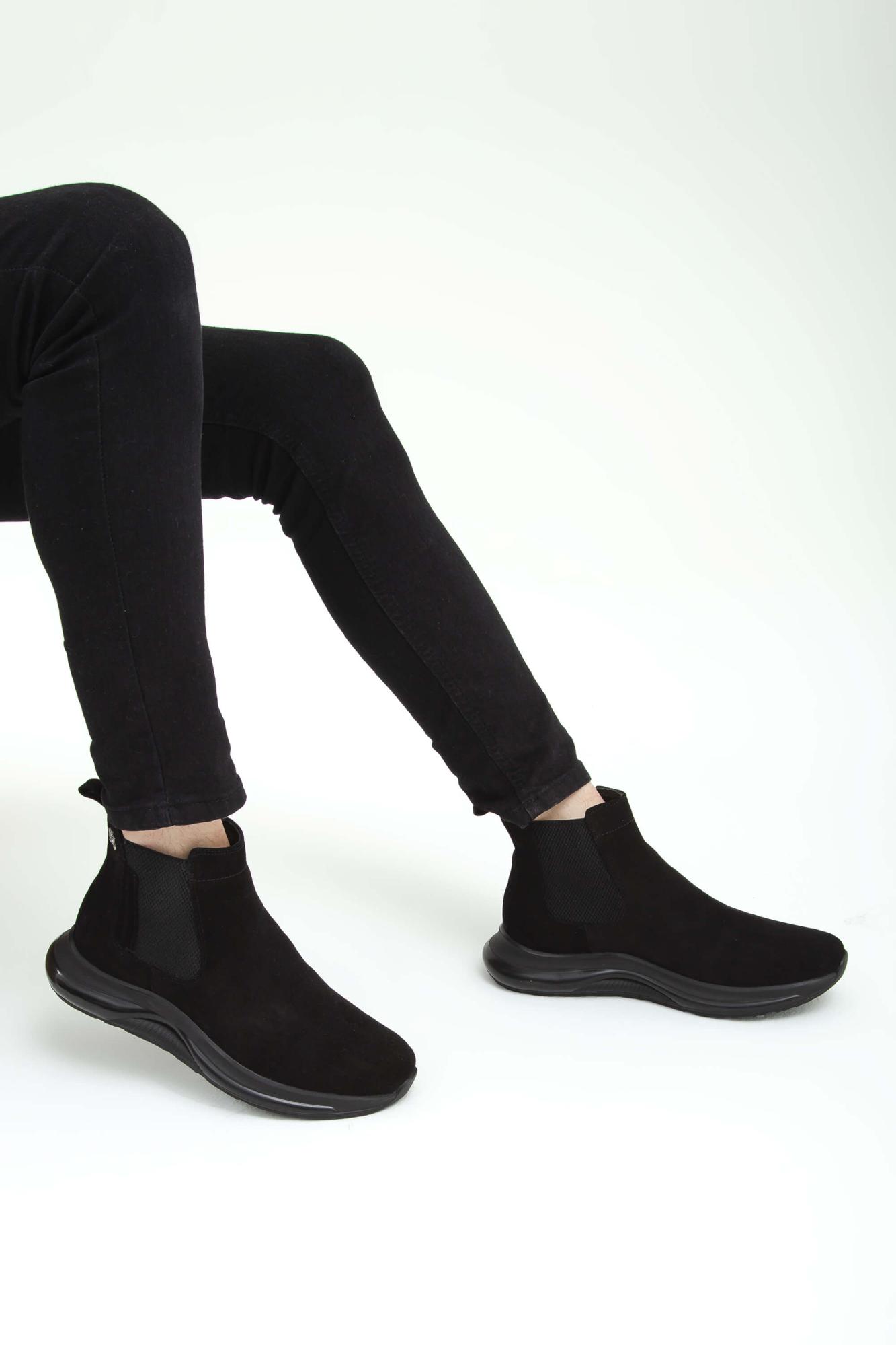 Tamer Tanca Erkek Hakiki Deri Siyah Süet Casual Bot