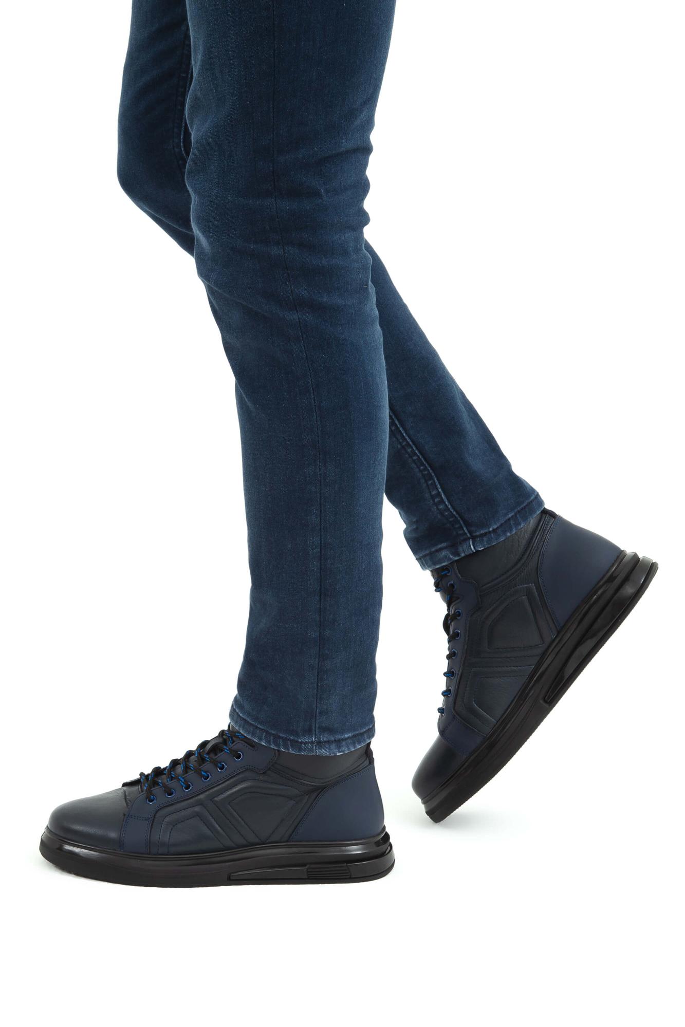 Tamer Tanca Erkek Hakiki Deri Lacivert Casual Bot