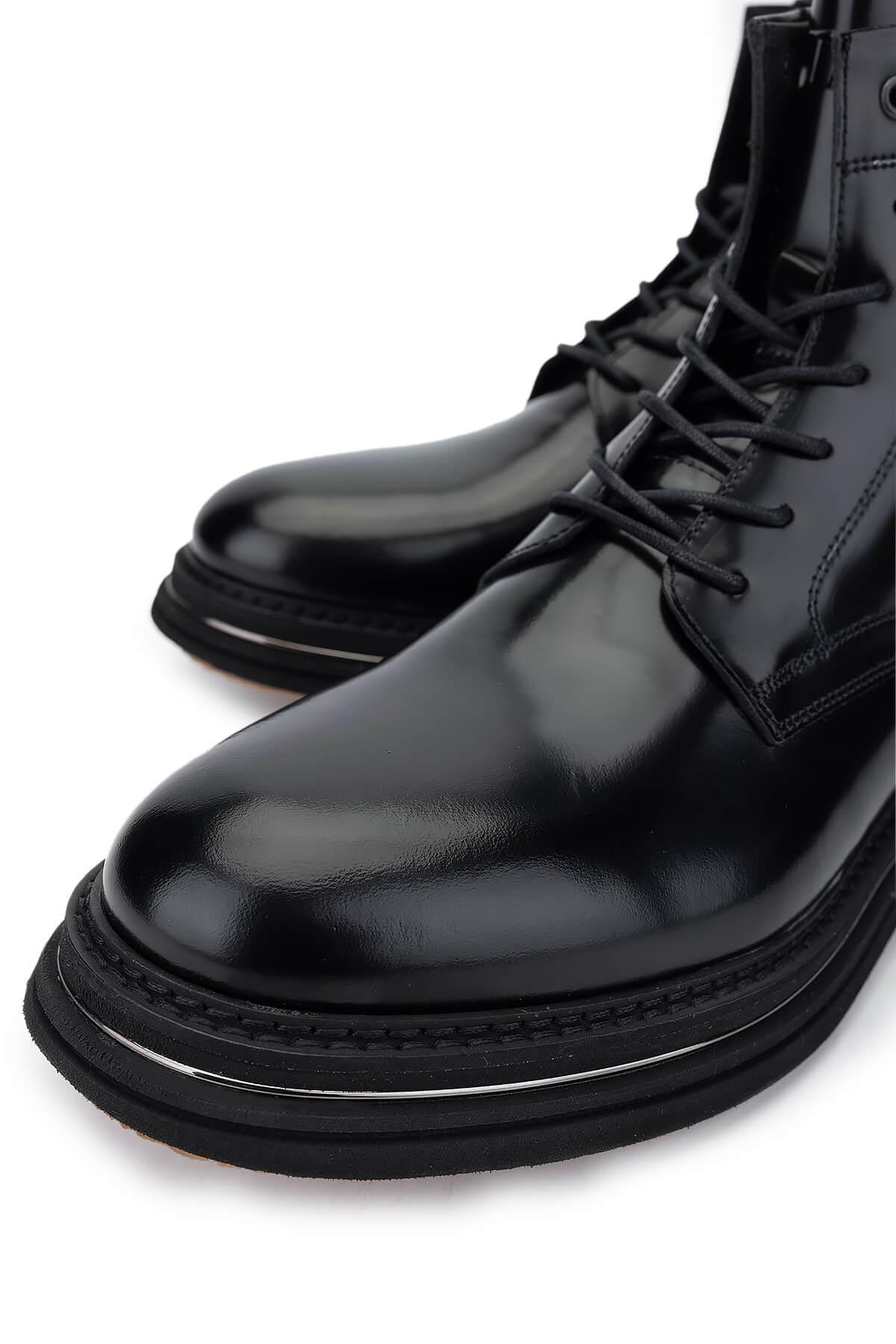 Tamer Tanca Erkek Hakiki Deri Siyah Açma Postal Bot