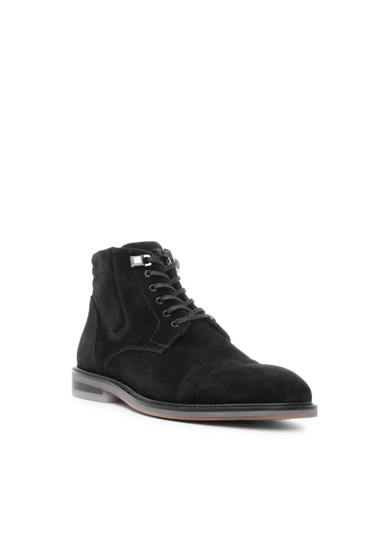 Tamer Tanca Erkek Hakiki Deri Siyah Süet Klasik Bot