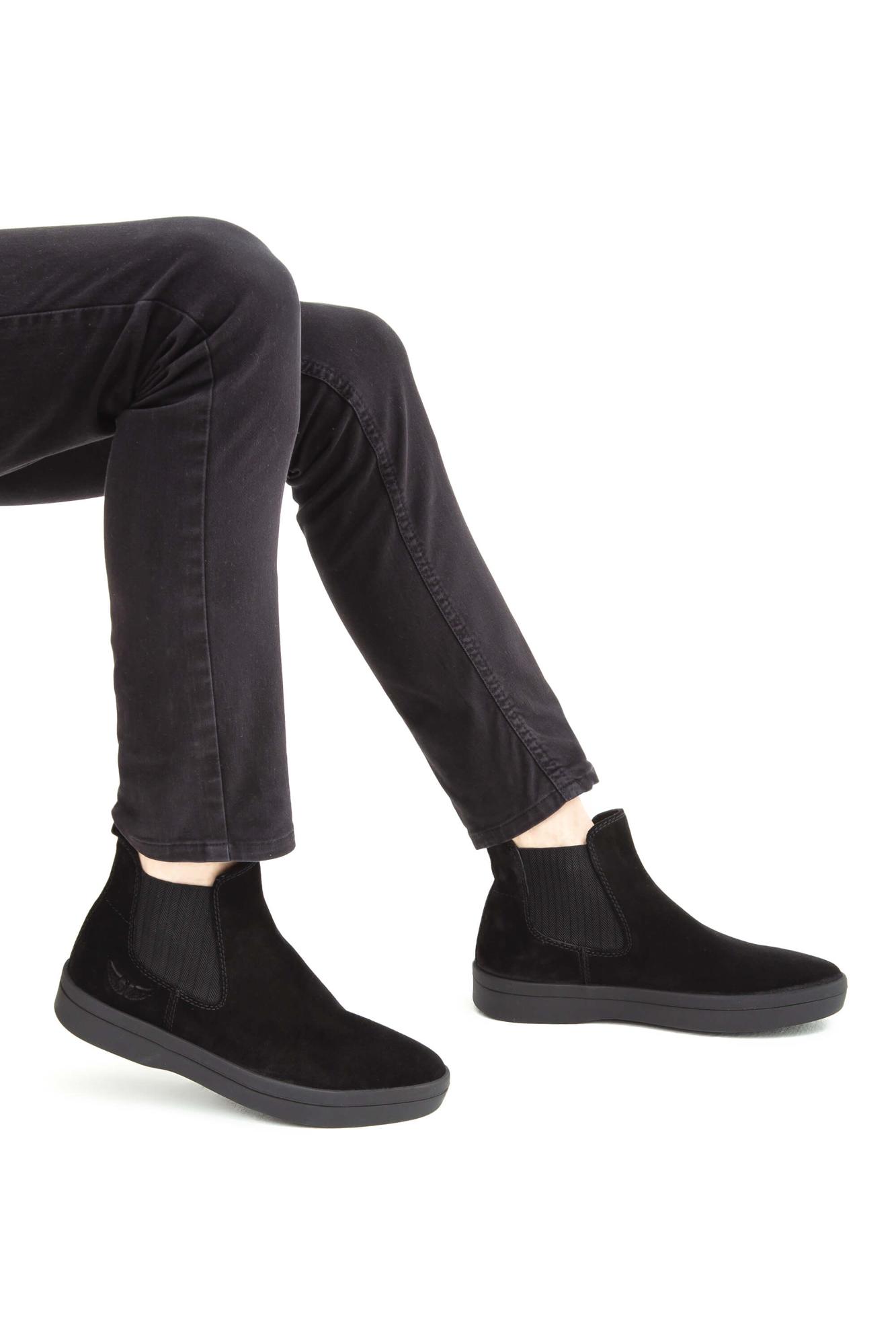 Tamer Tanca Erkek Hakiki Deri Siyah Süet Casual Bot