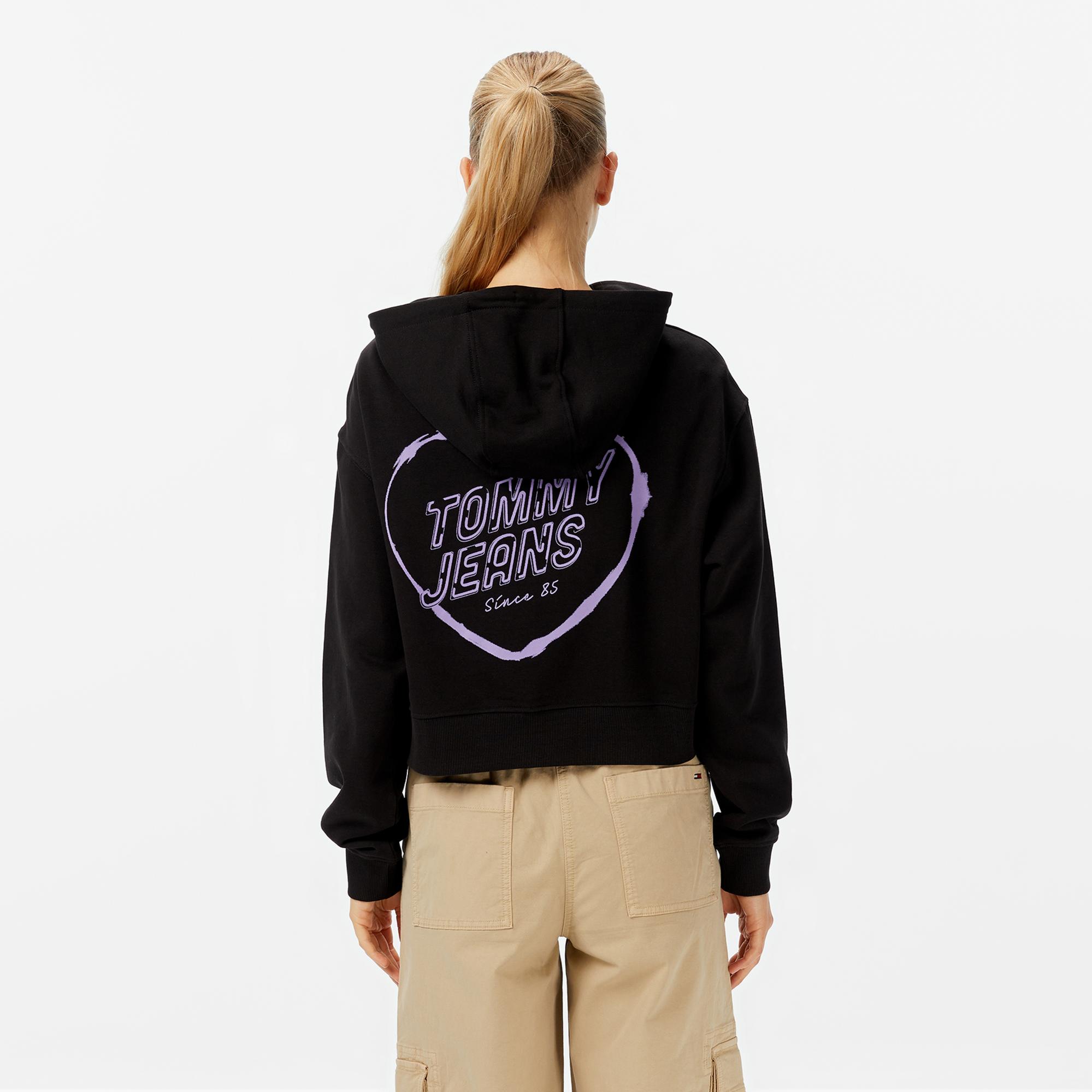 Tommy Jeans Crop Heart Slim Kadın Siyah Sweatshirt