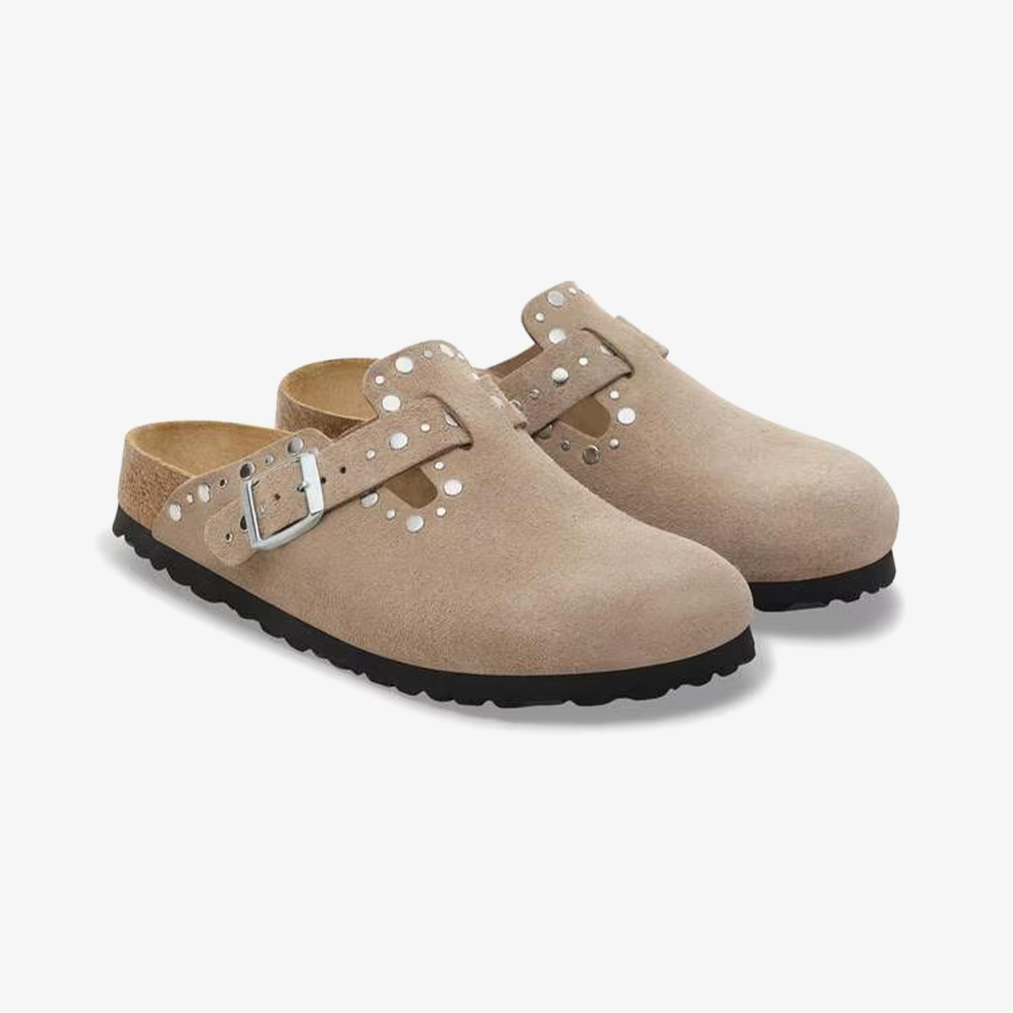 Birkenstock Boston Rivets Suede Kadın Gri Terlik