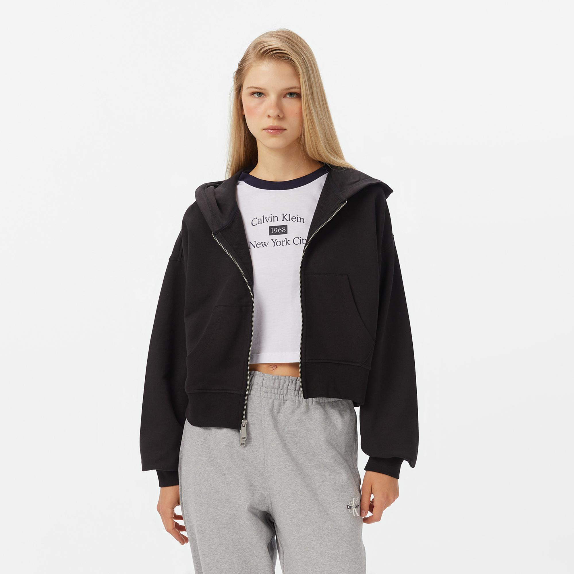 Calvin Klein French Terry Badge Logo Kadın Siyah Sweatshirt