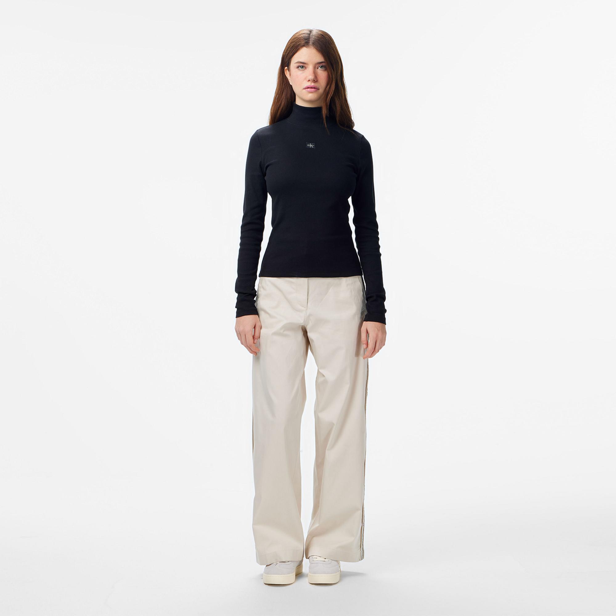 Calvin Klein Woven Label Turtleneck Kadın Siyah Kazak