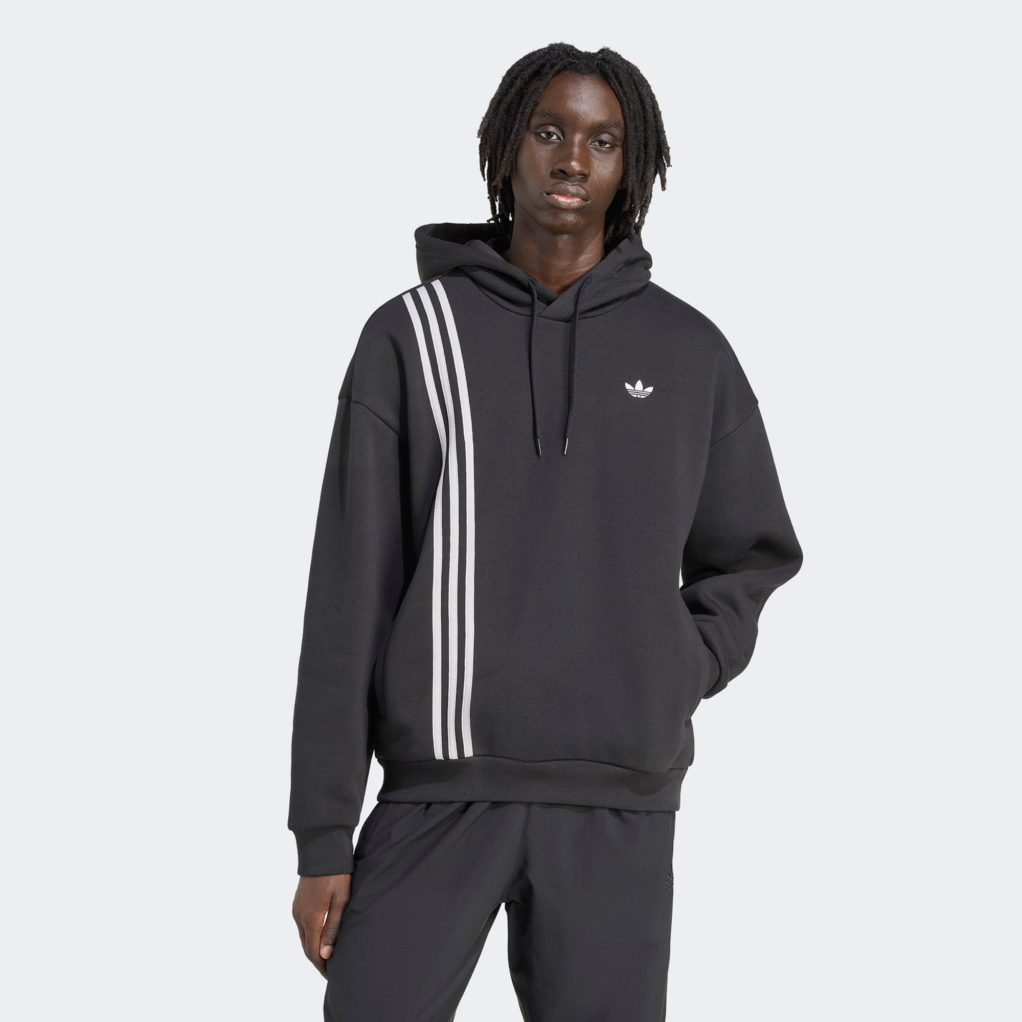 adidas Çizgili Kapüşonlu Siyah Sweatshirt