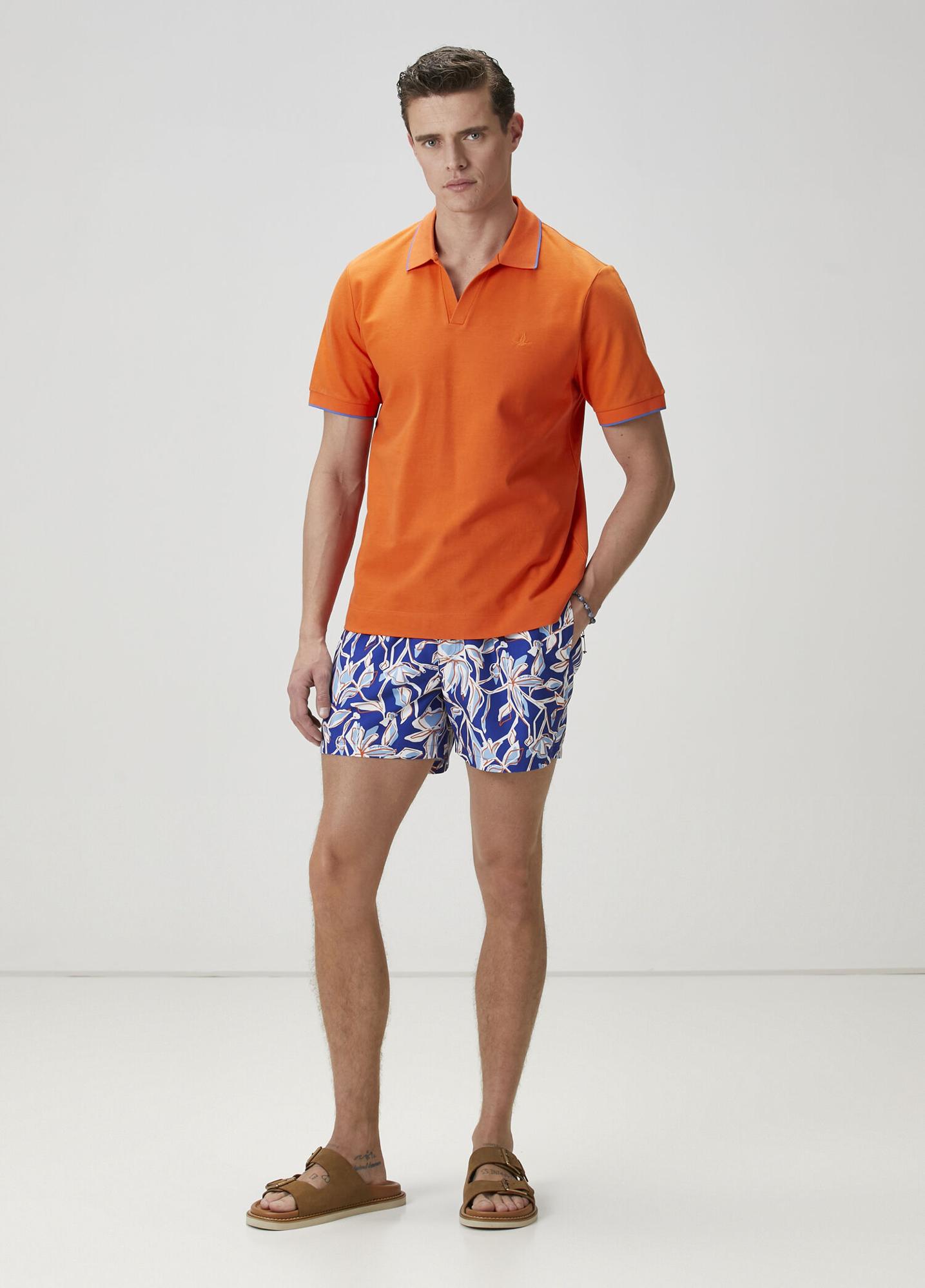 Beymen Club Erkek Turuncu Lacivert Çiçek Baskılı Mayo