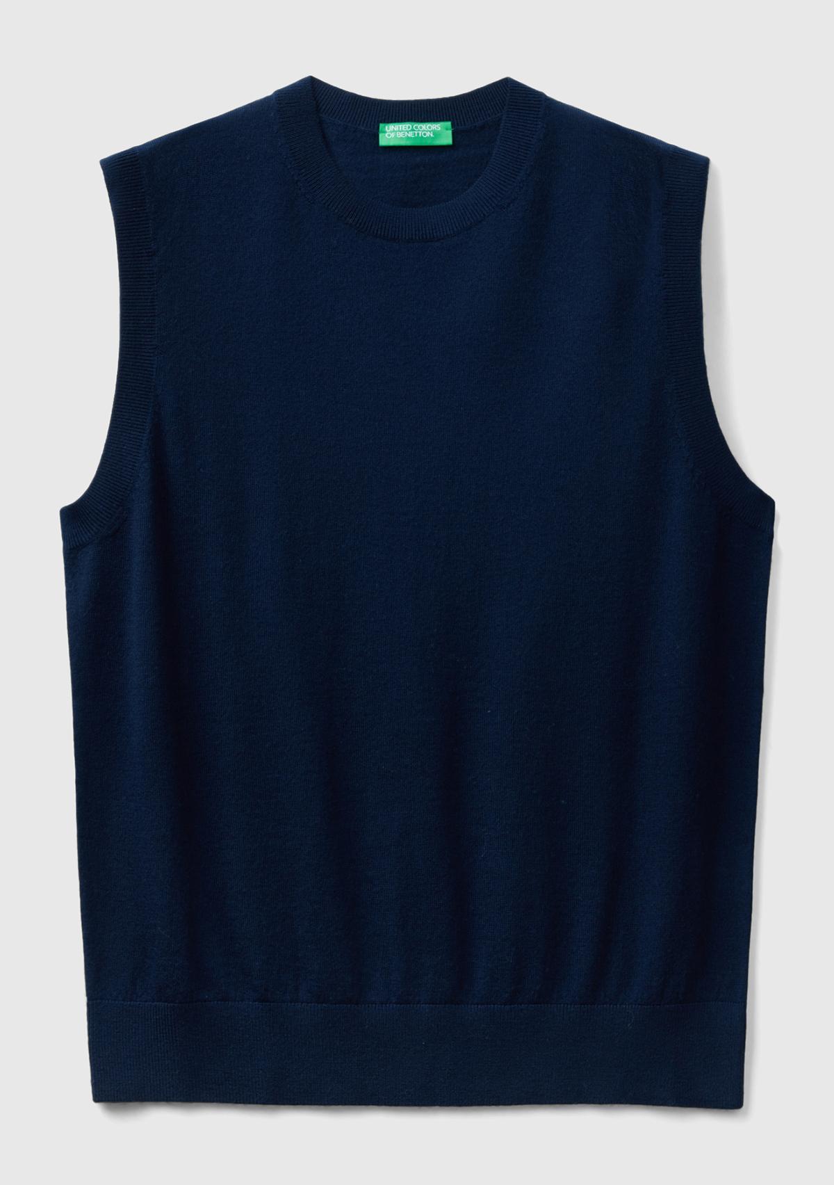 Erkek Lacivert Extra Fine Merino Yelek