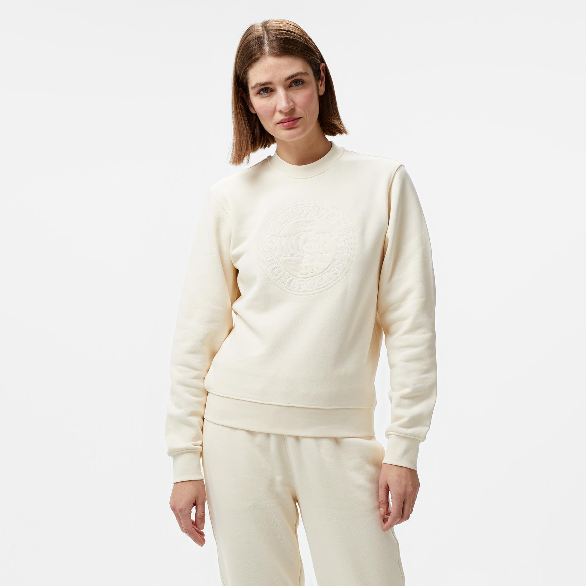 Lacoste Embroidered Kadın Beyaz Sweatshirt