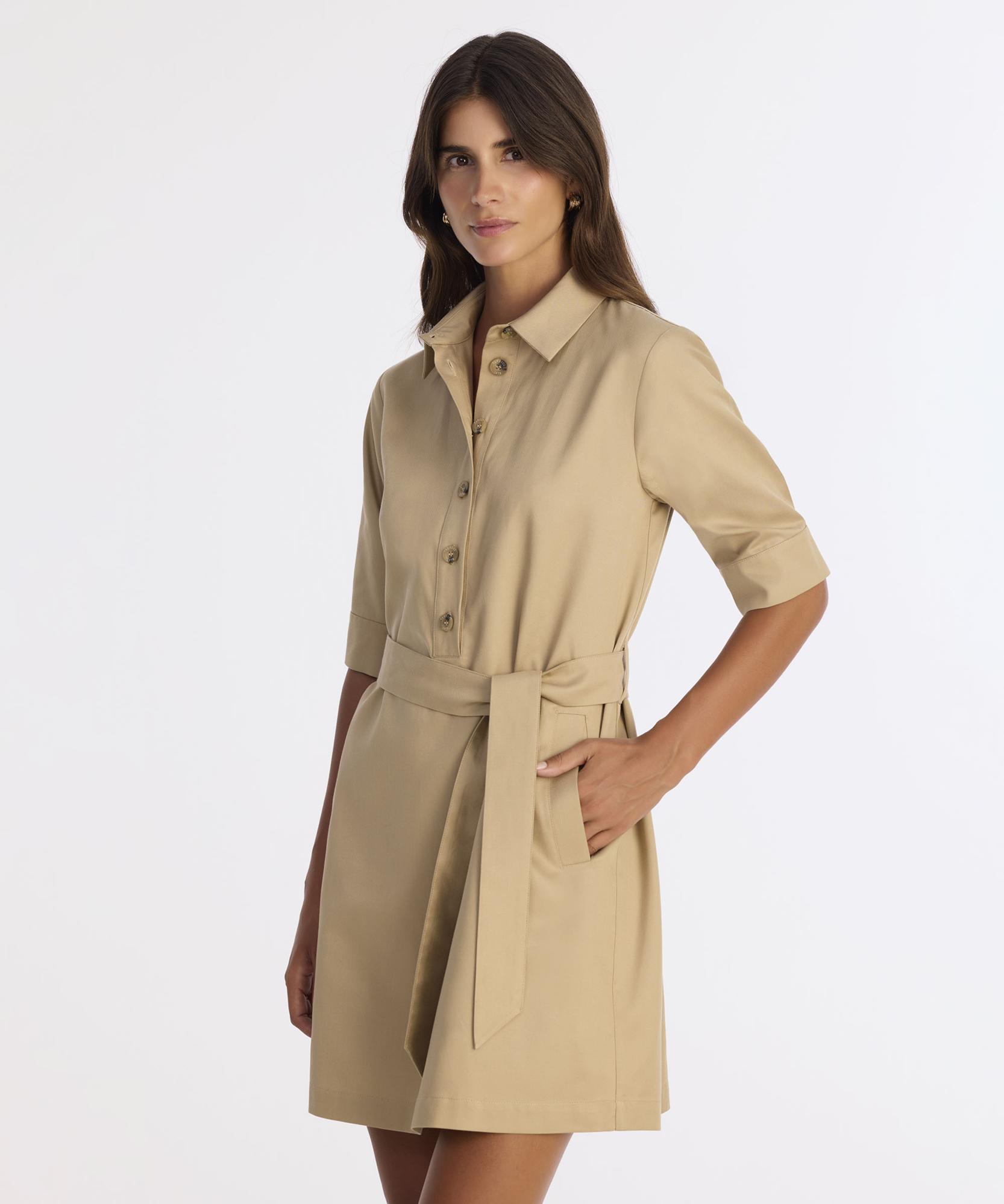 YARGICI Düz Gömlek Yaka 3/4 Kol Elbise