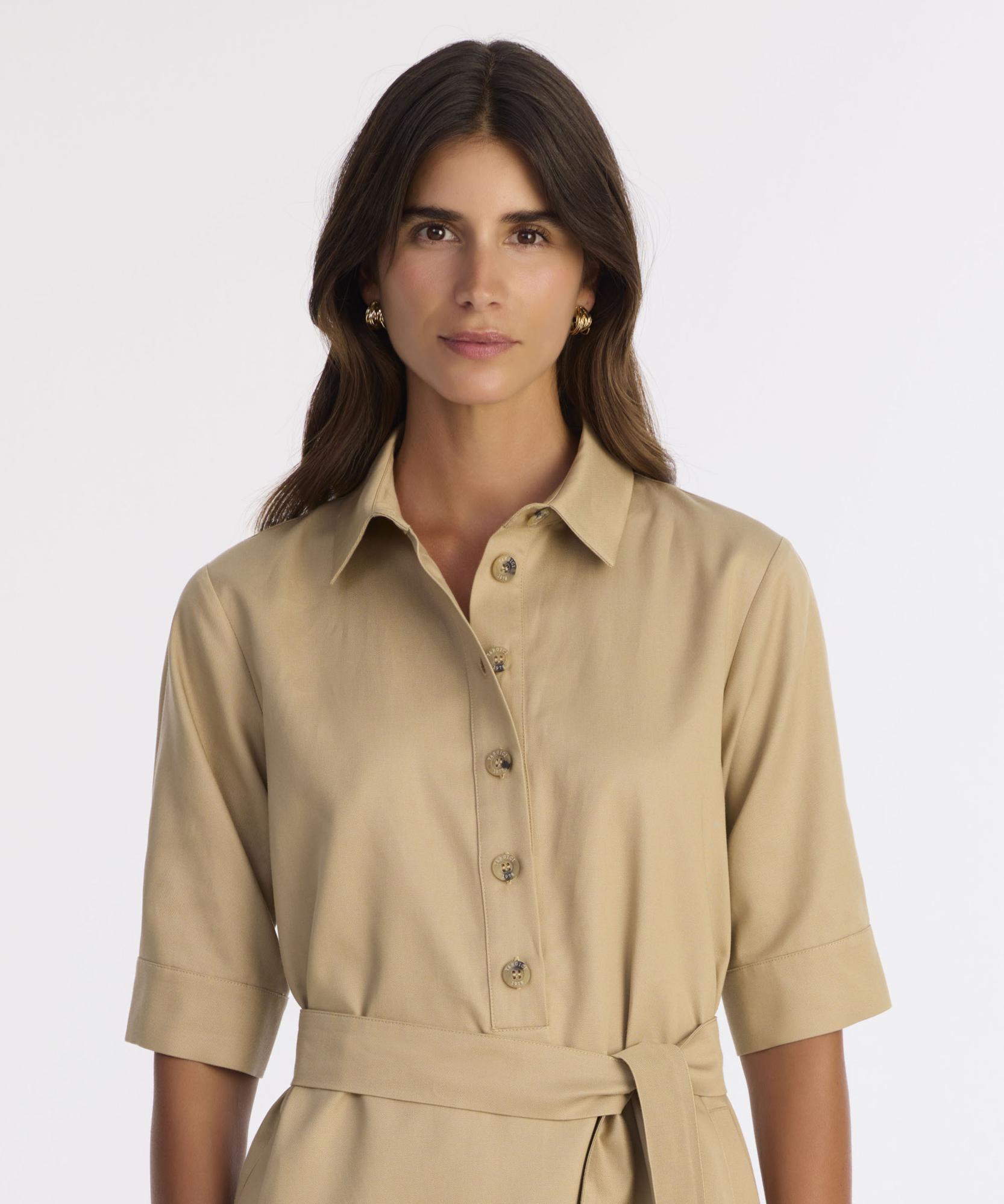 YARGICI Düz Gömlek Yaka 3/4 Kol Elbise