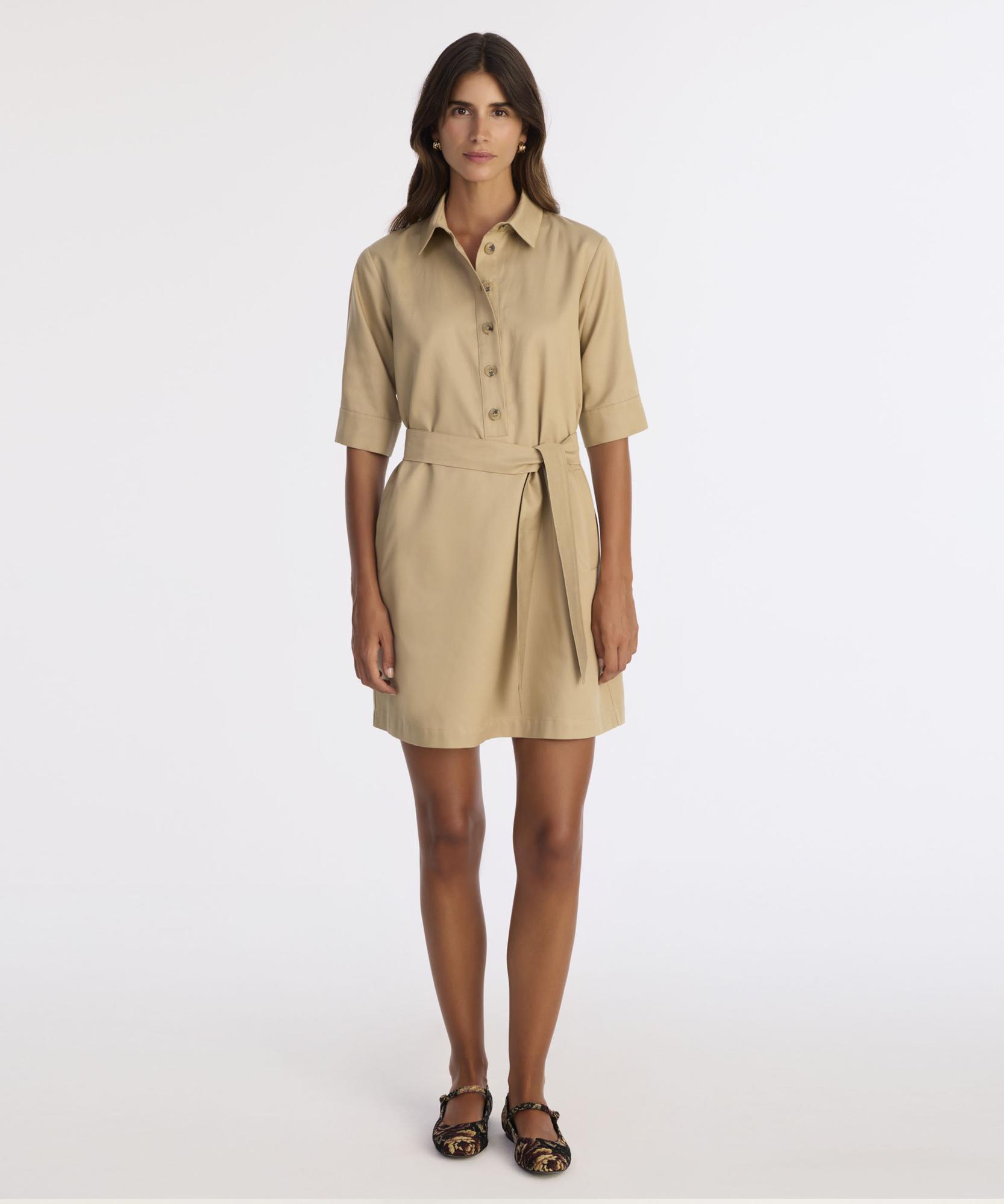 YARGICI Düz Gömlek Yaka 3/4 Kol Elbise