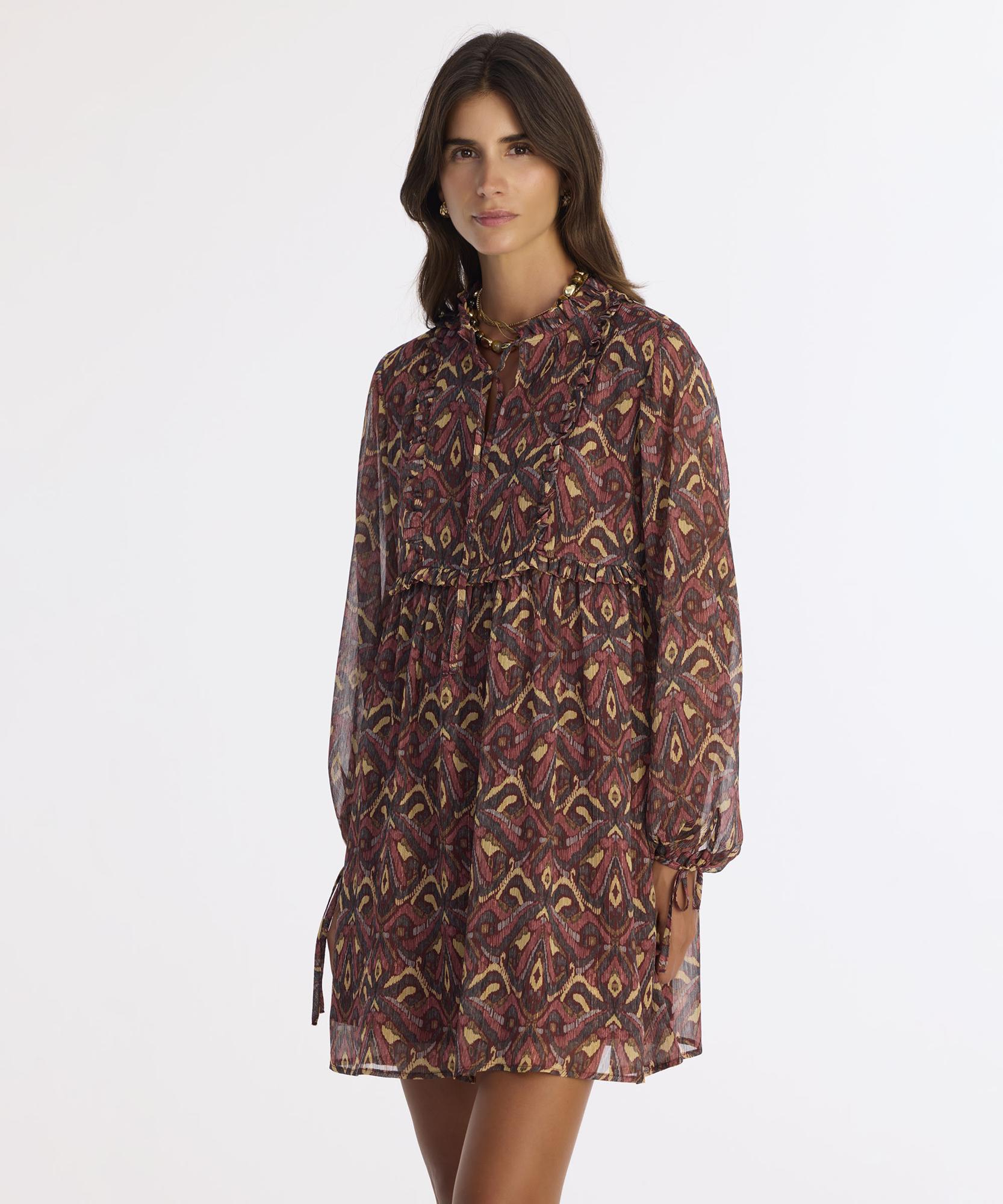 YARGICI Bol Boyundan Bağlamalı Uzun Kol Elbise