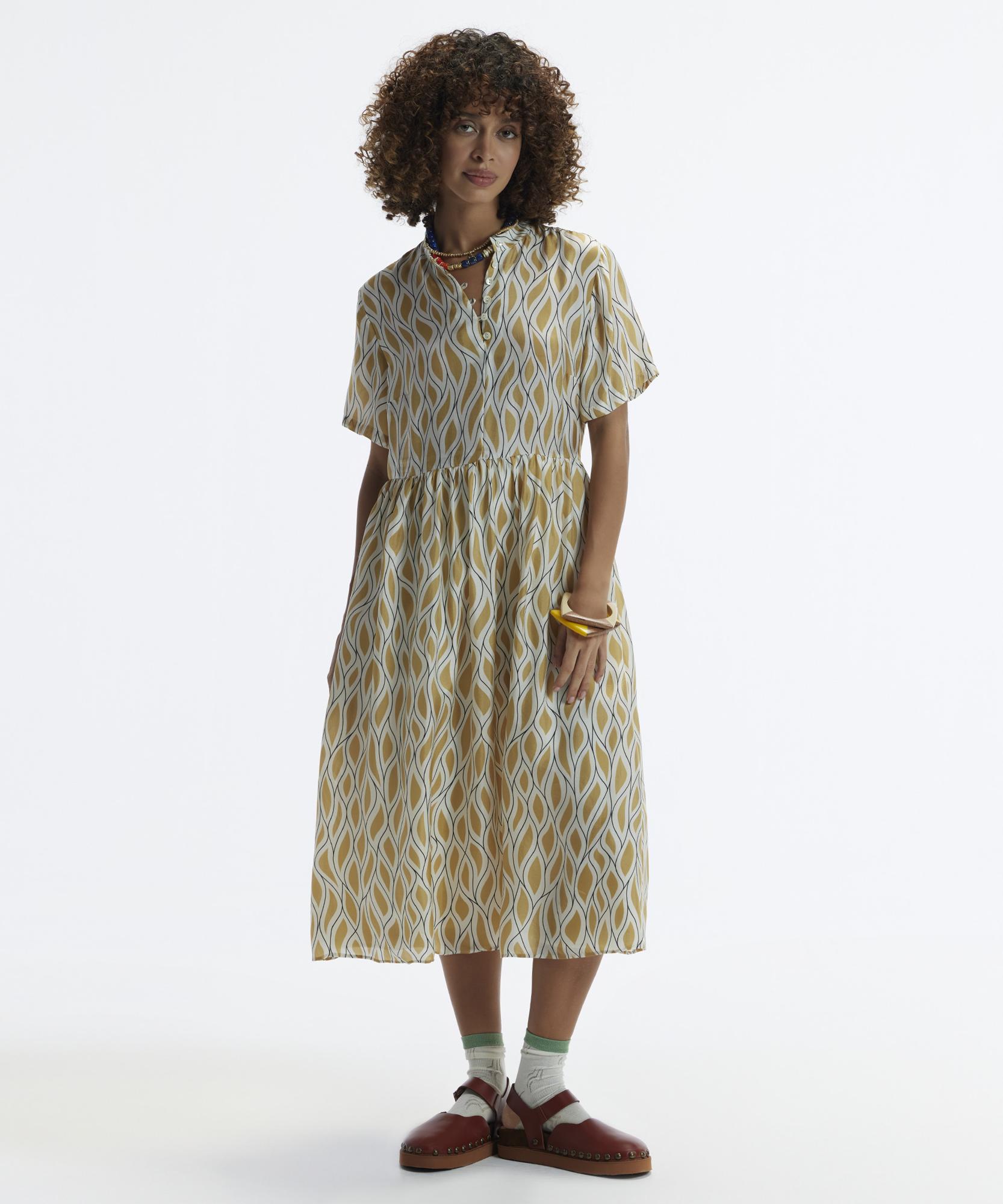 YARGICI Kısa Kollu Düğmeli Midi Boy Elbise