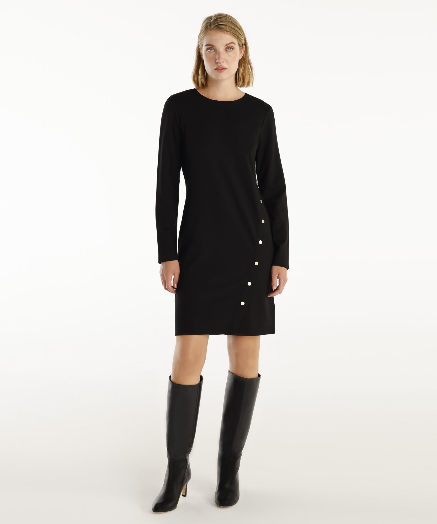 YARGICI Düğme Detaylı Uzun Kollu Bisiklet Yaka Kısa Elbise