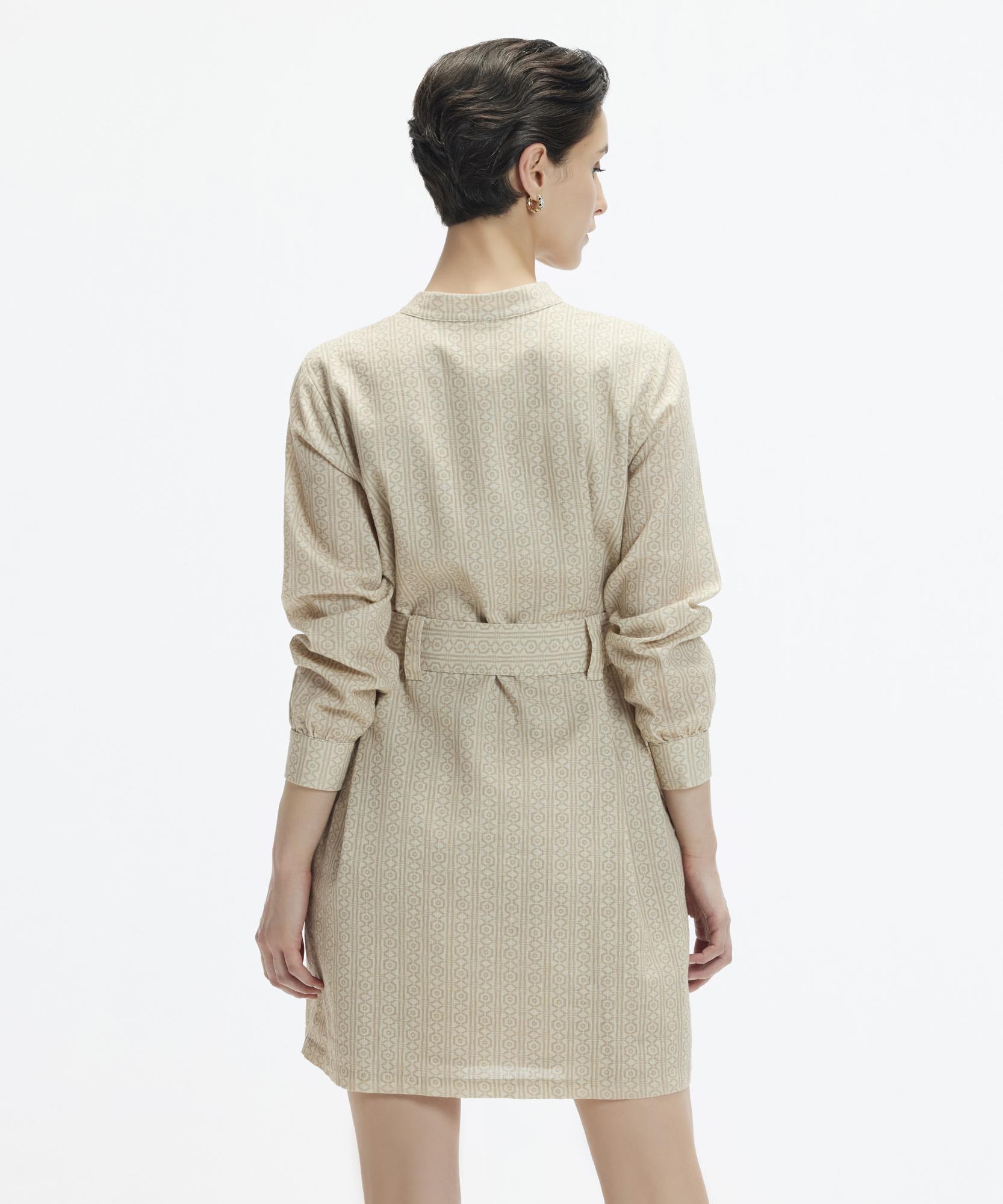 YARGICI Dik Yaka Kemerli Kısa Safari Elbise