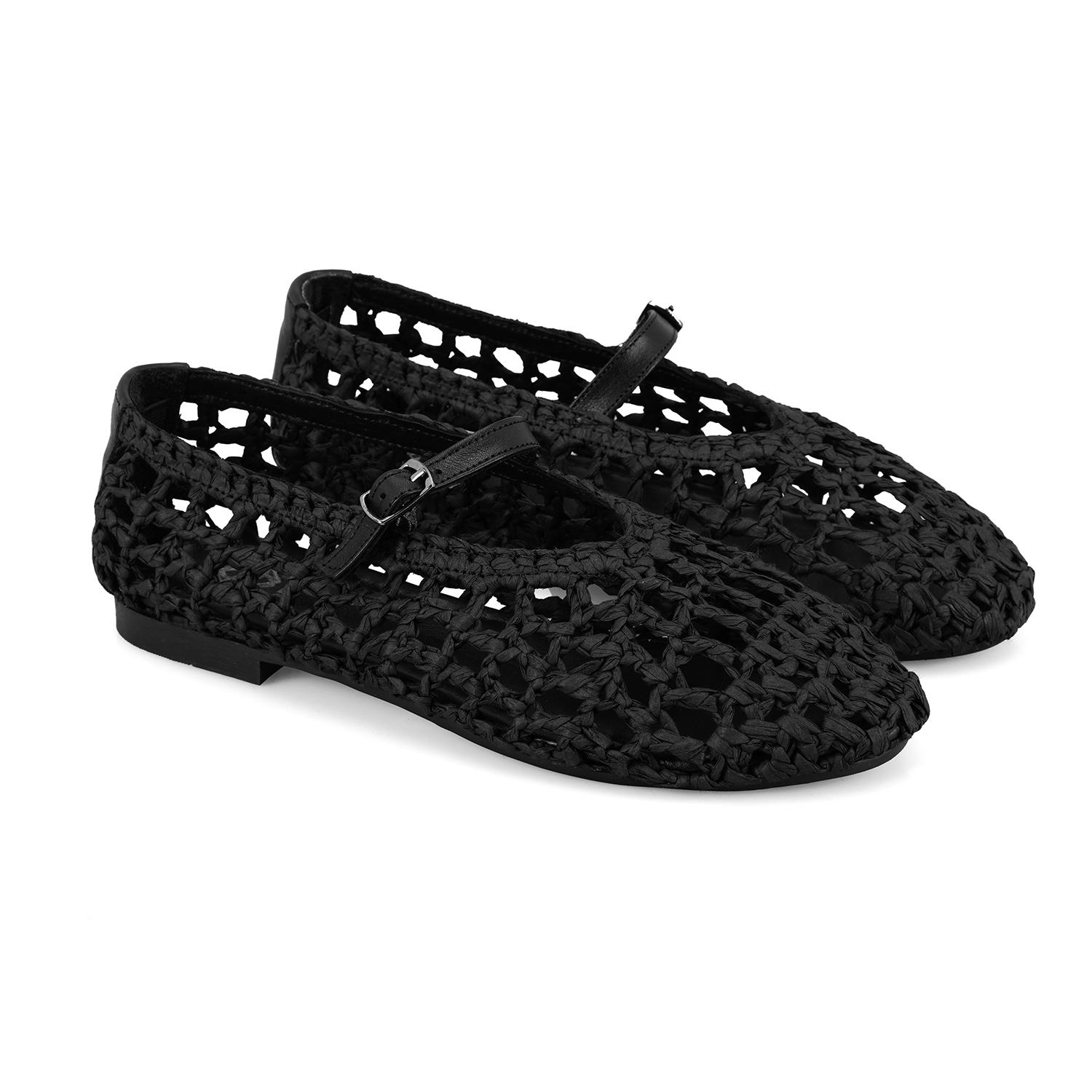 Kadın Siyah Ayarlanabilir Tokalı Hasır Babet