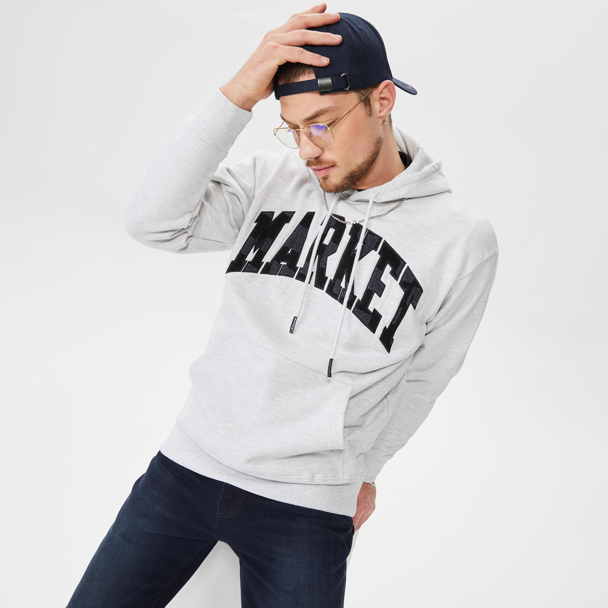 Market Chess Club Applique Fleece Erkek Beyaz Hoodie