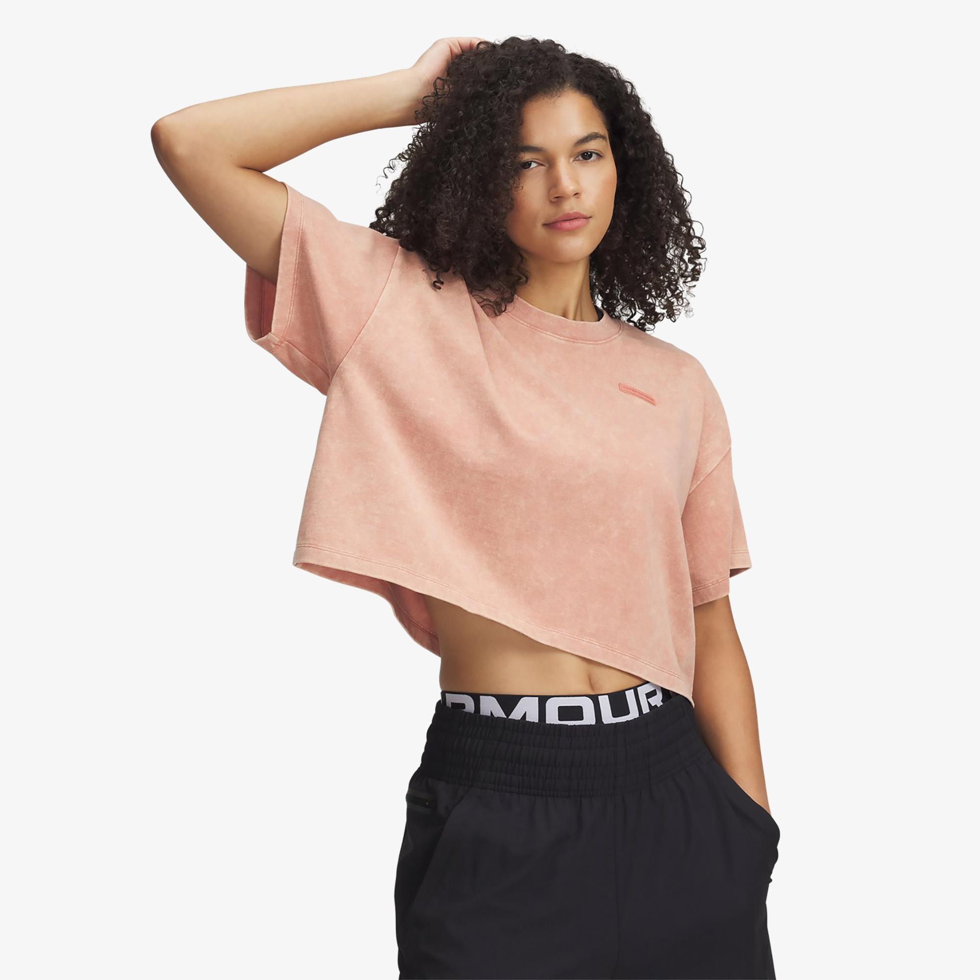 Under Armour Heavyweight Wash Kadın Crop Pembe T-Shirt
