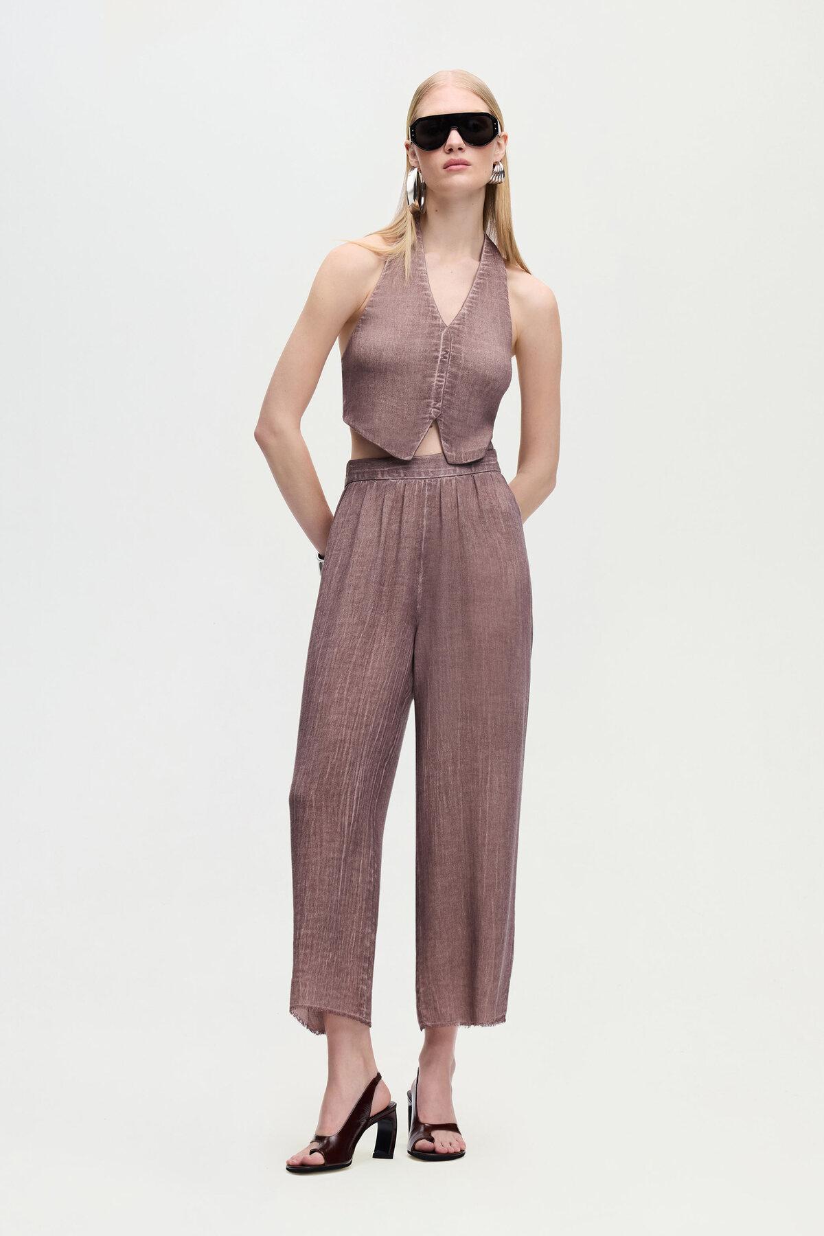 İKİKIZ Keten Kahverengi Yelek Kadın Renkli