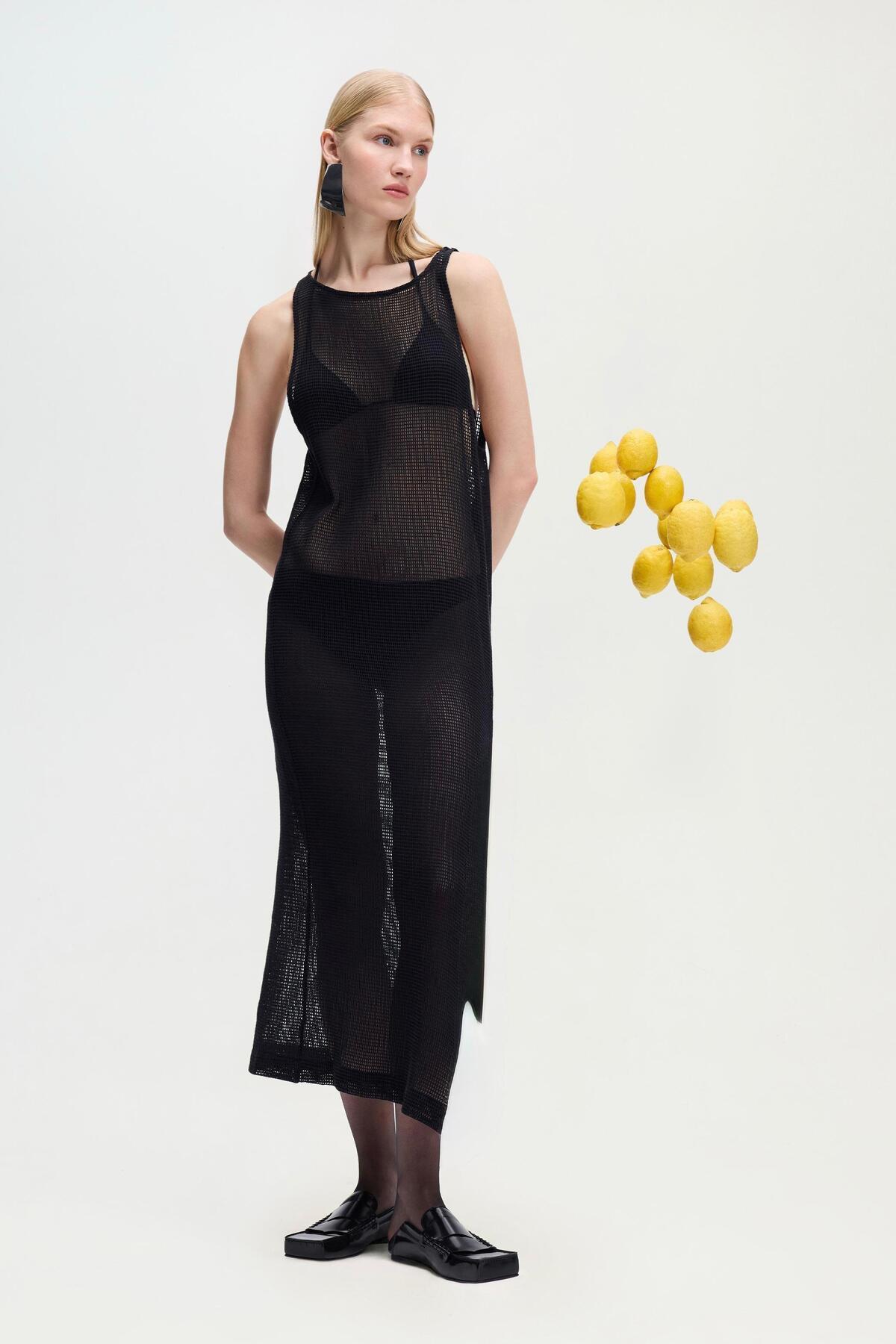 İKİKIZ Siyah Kroşe Ponponsuz Elbise