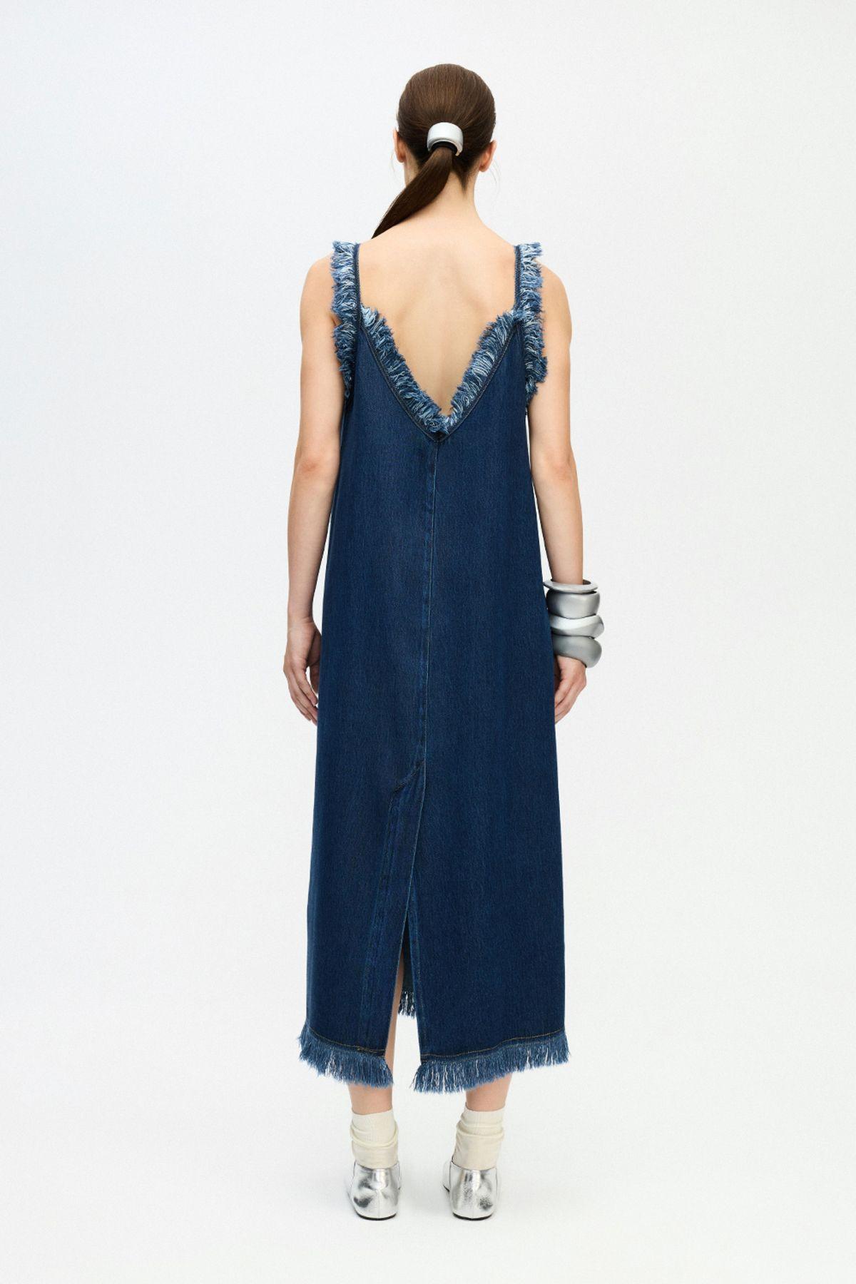 İKİKIZ Denim Askılı Elbise Kadın Renkli