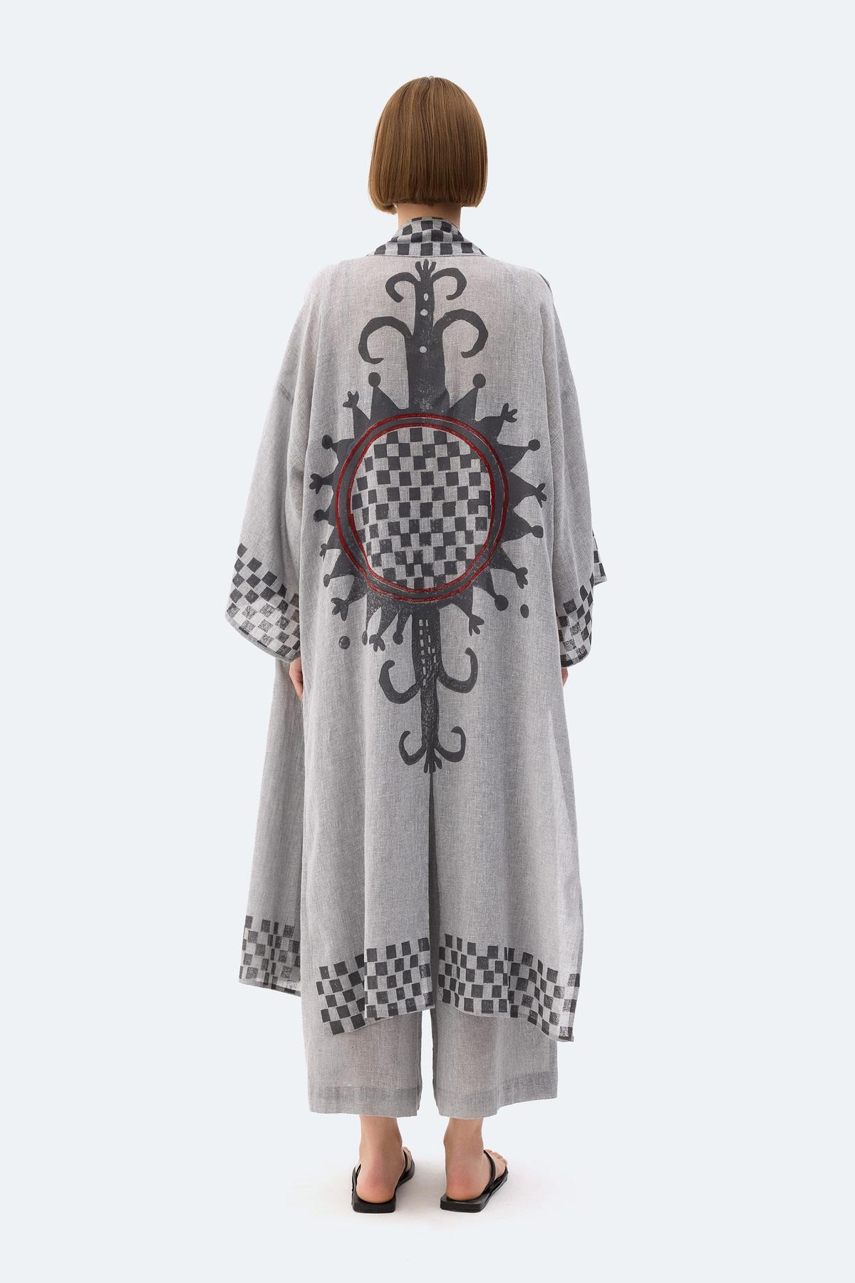 İKİKIZ Dama Desenli Kimono Kadın Renkli