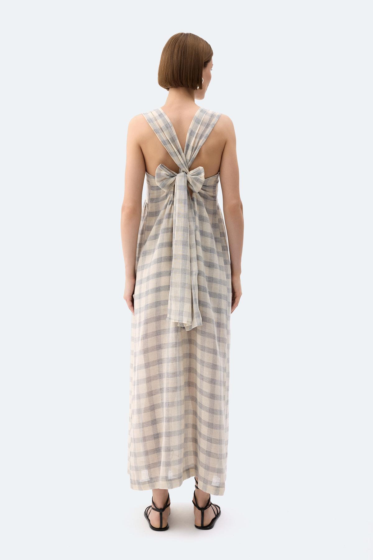 İKİKIZ Gri Ekose Askılı Elbise Kadın Renkli