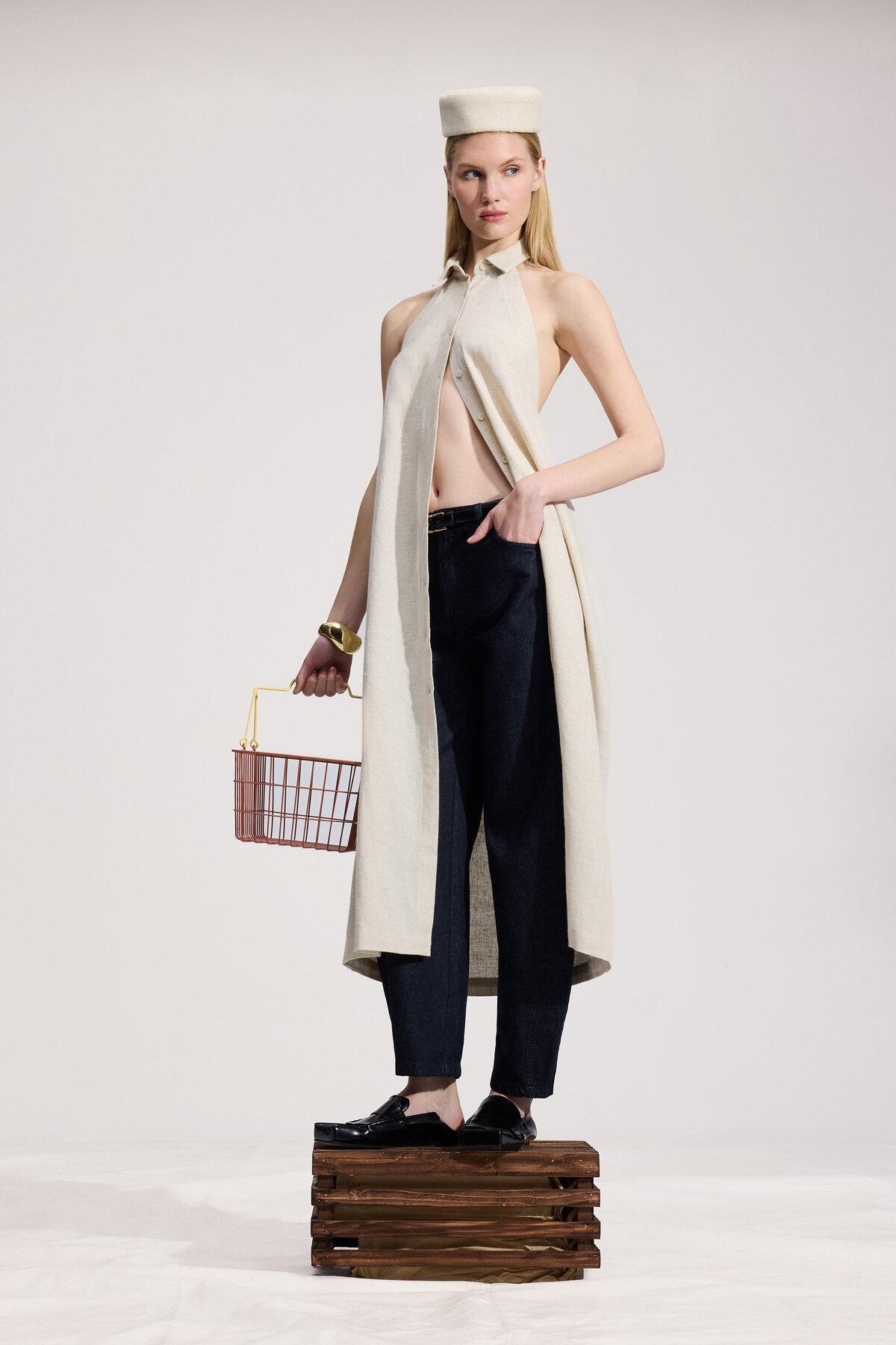 İKİKIZ Natürel Keten Gömlek Elbise Kadın Naturel