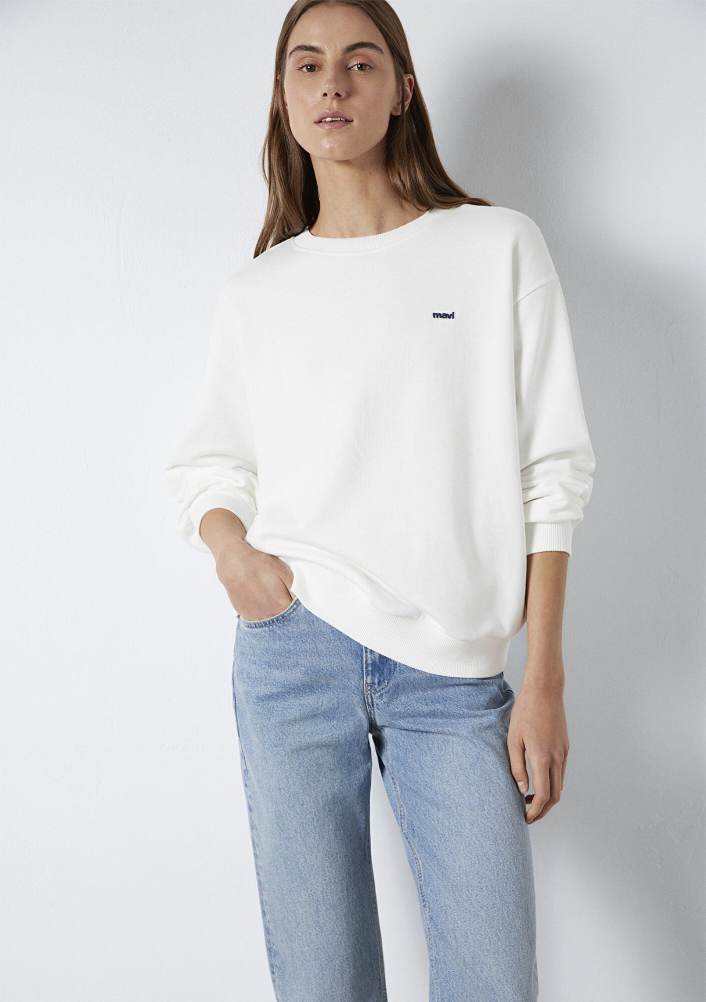 Mavi Mavi Nakışlı Ekru Sweatshirt 1S10366-70057