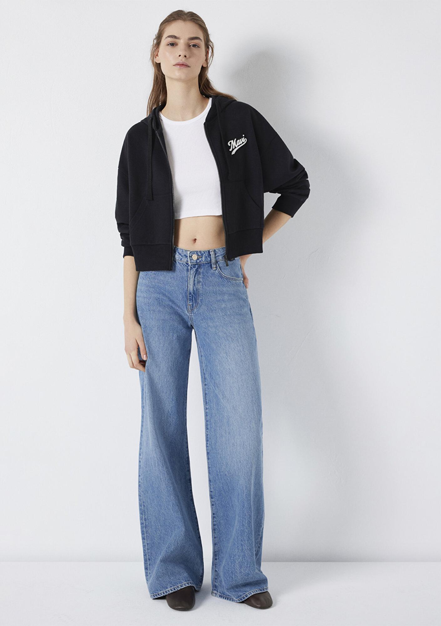 Mavi Mavi Logo Baskılı Kapüşonlu Siyah Sweatshirt 1S10486-900