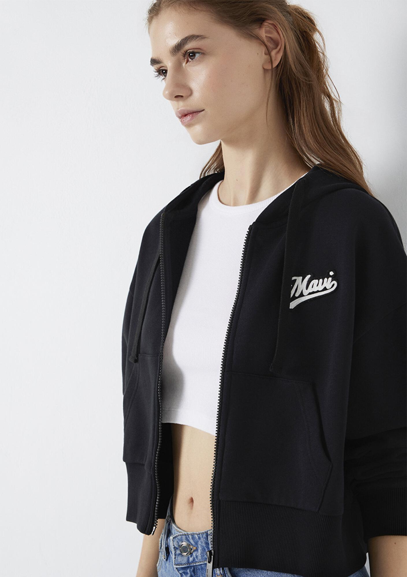 Mavi Mavi Logo Baskılı Kapüşonlu Siyah Sweatshirt 1S10486-900