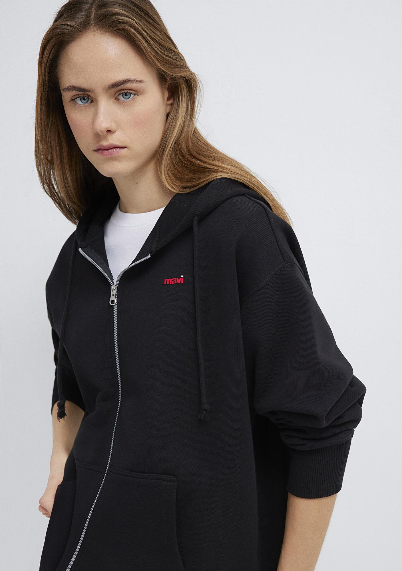 Mavi Mavi Logo Baskılı Kapüşonlu Siyah Sweatshirt 1S10531-900