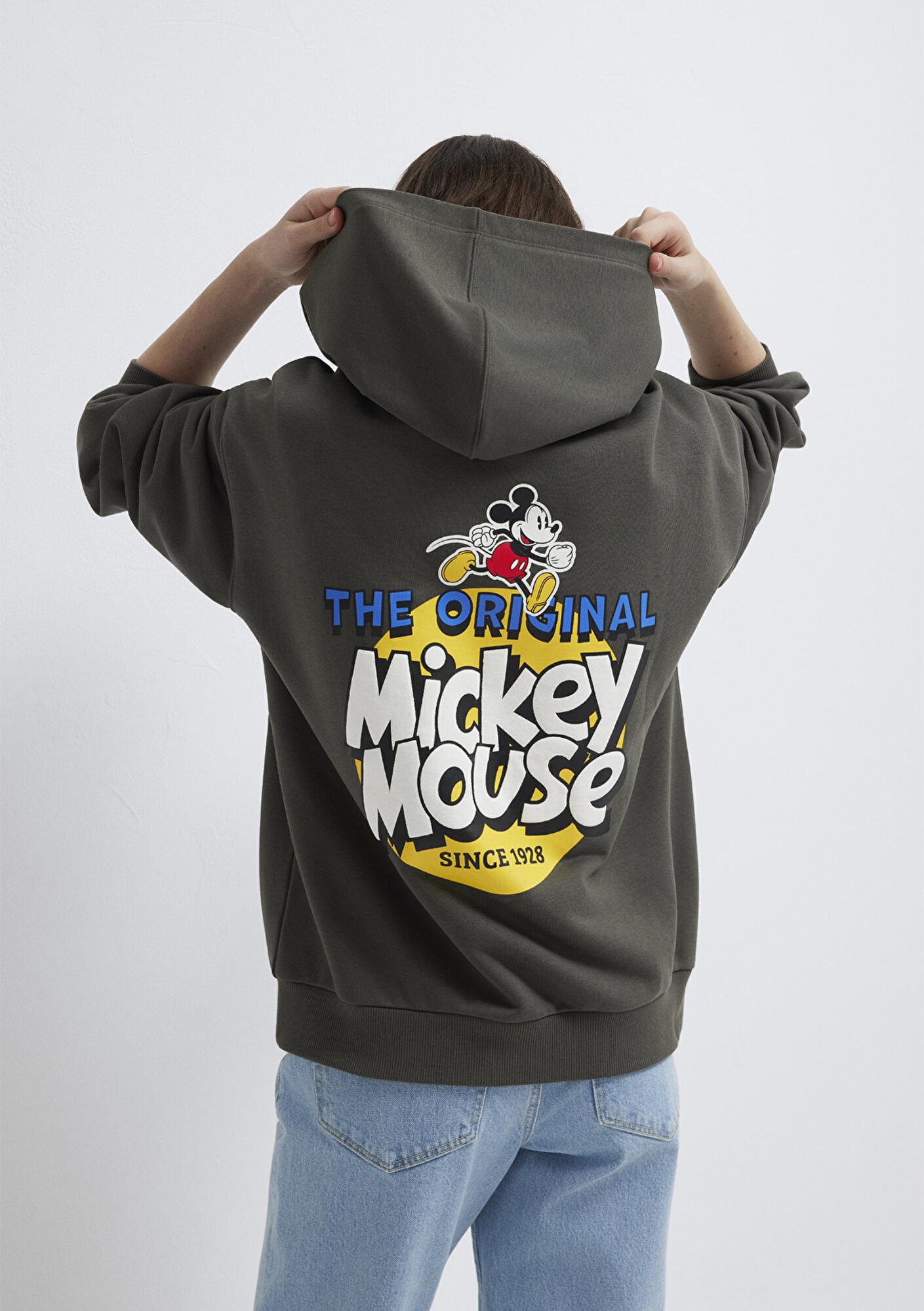 Mavi Mickey Mouse Sırt Baskılı Haki Sweatshirt 1S10521-71553