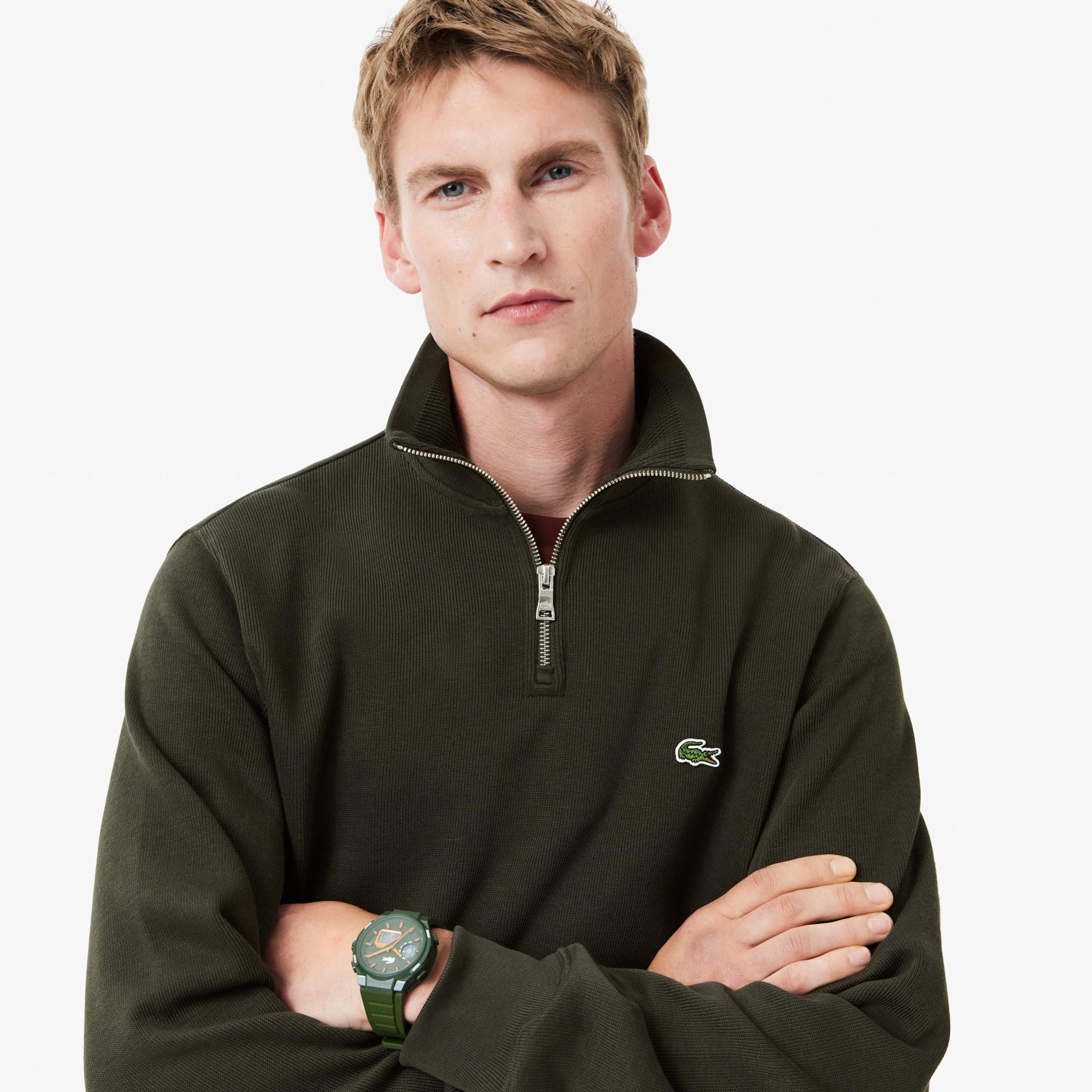 Lacoste Classic Erkek Classic Fit Yarım Fermuarlı Yeşil Sweatshirt