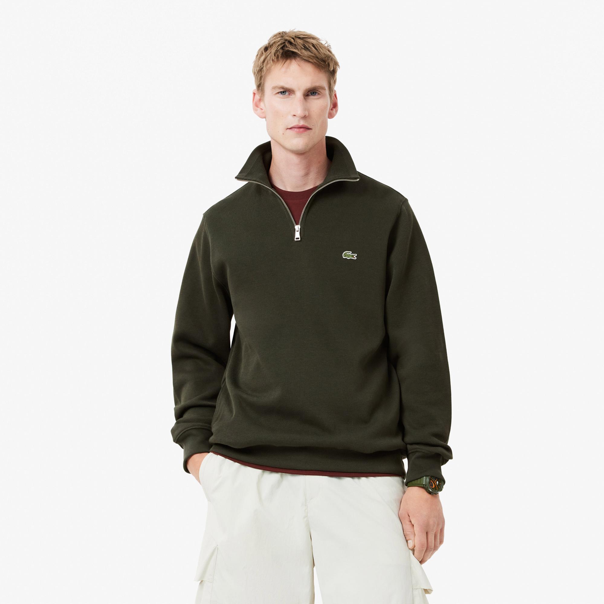 Lacoste Classic Erkek Classic Fit Yarım Fermuarlı Yeşil Sweatshirt