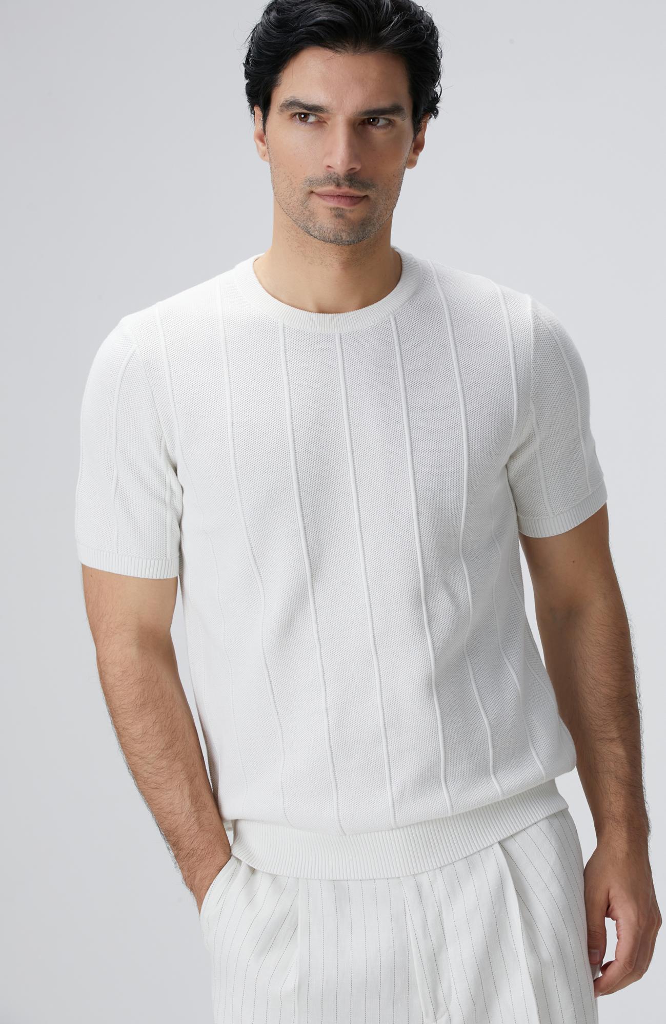 Network Erkek Beyaz Jakarlı Triko Kazak