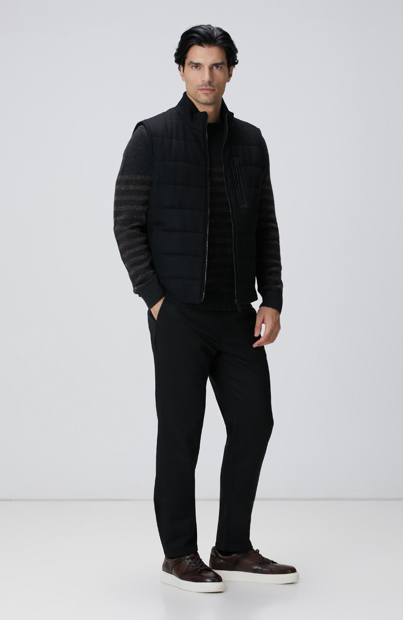 Network Erkek Siyah Yün Karışımlı Flanel Dik Yaka Casual Yelek