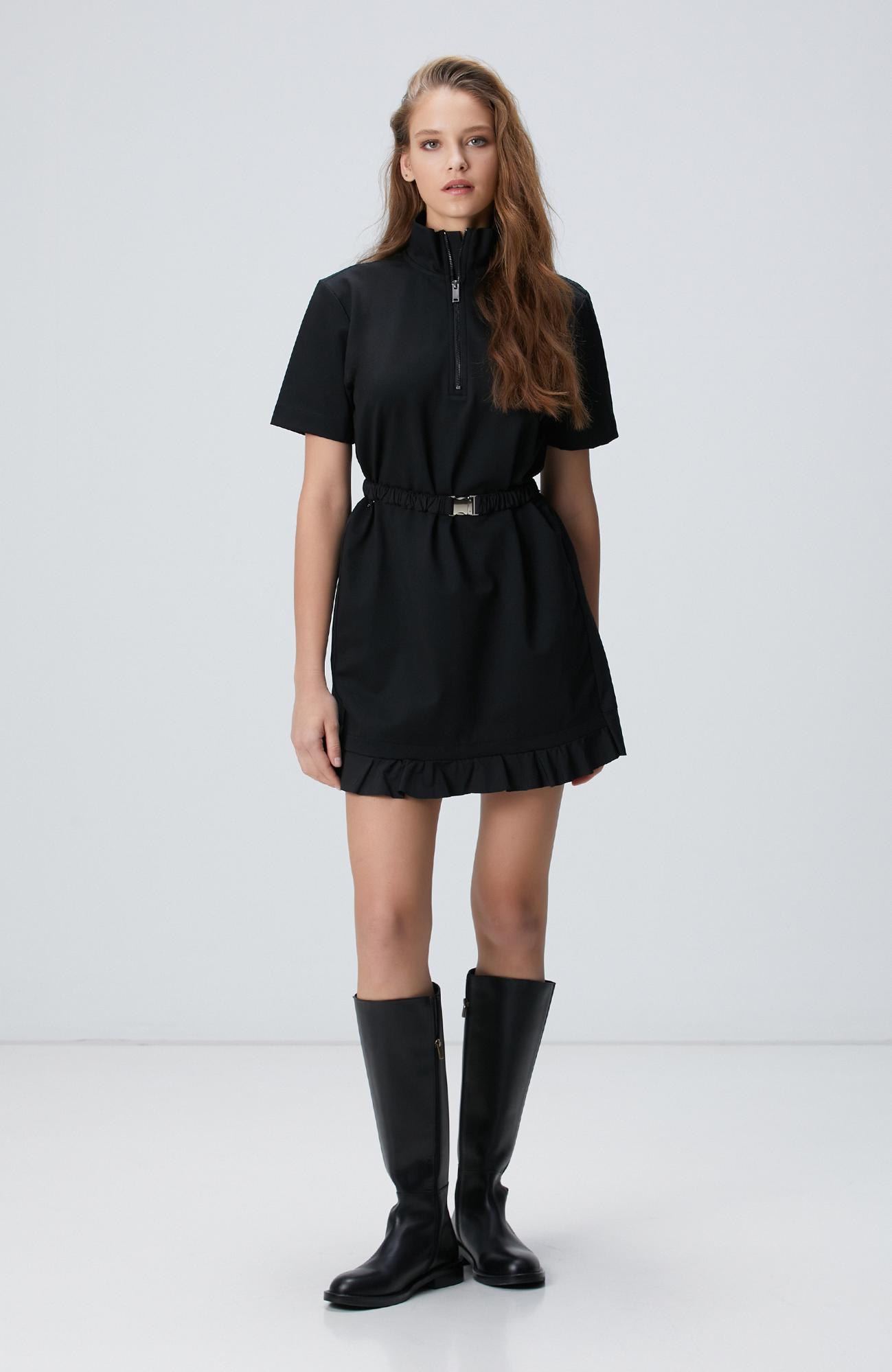 Network Kadın N-Tech Siyah Dokuma Garnili Mini Örme Elbise