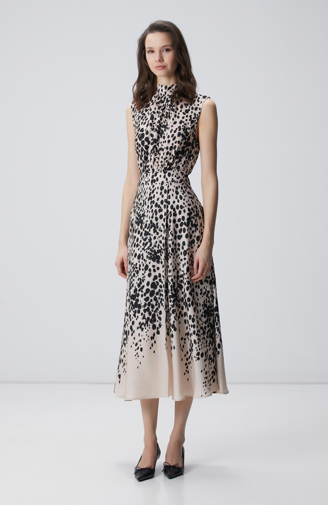 Network Kadın Bej Siyah Desenli Midi Viskon Elbise