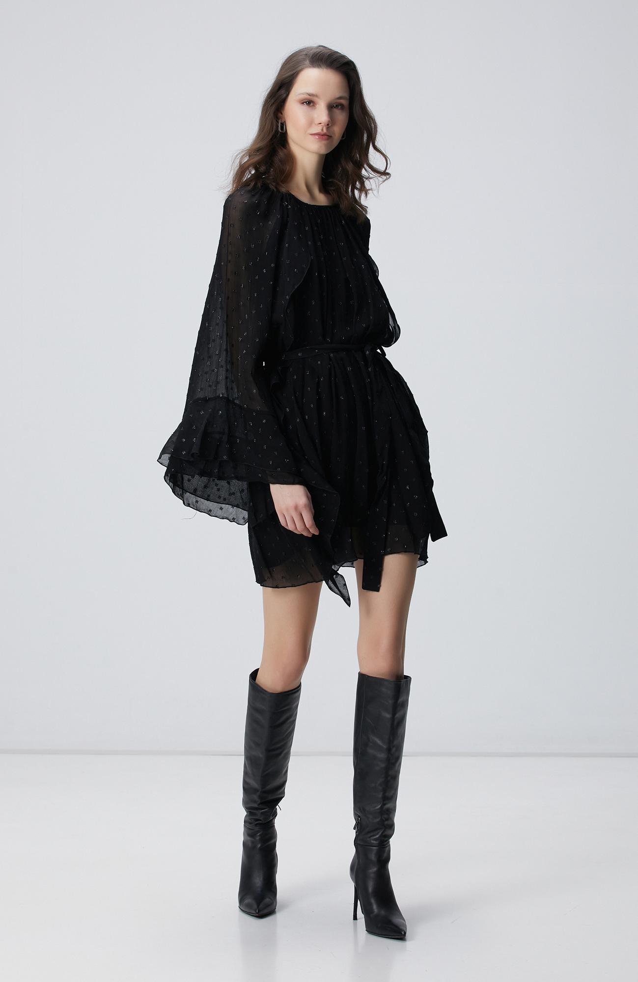 Network Kadın Siyah Desenli Mini Elbise