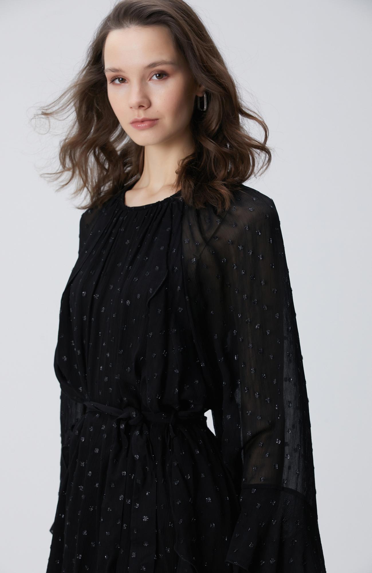 Network Kadın Siyah Desenli Mini Elbise