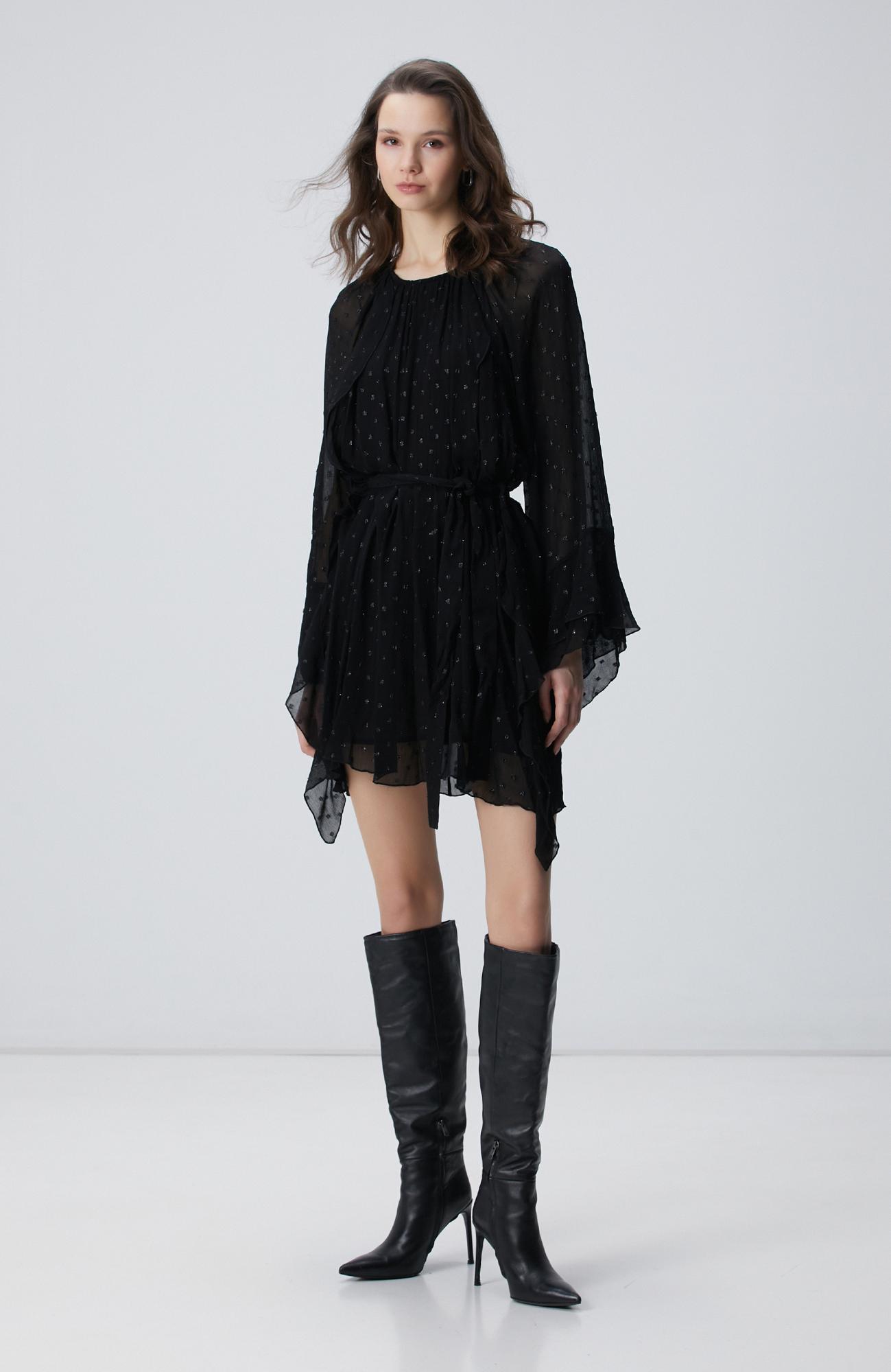 Network Kadın Siyah Desenli Mini Elbise