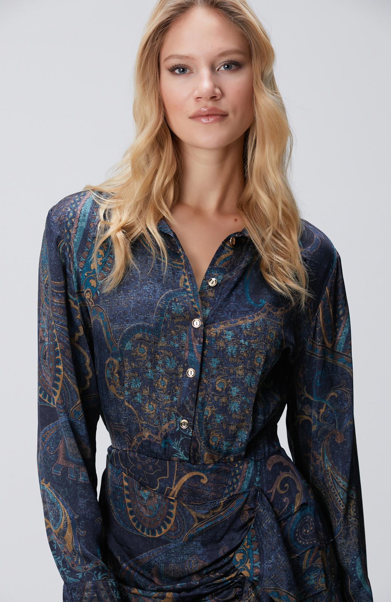 Network Kadın Petrol Desenli Mini Viskon Elbise