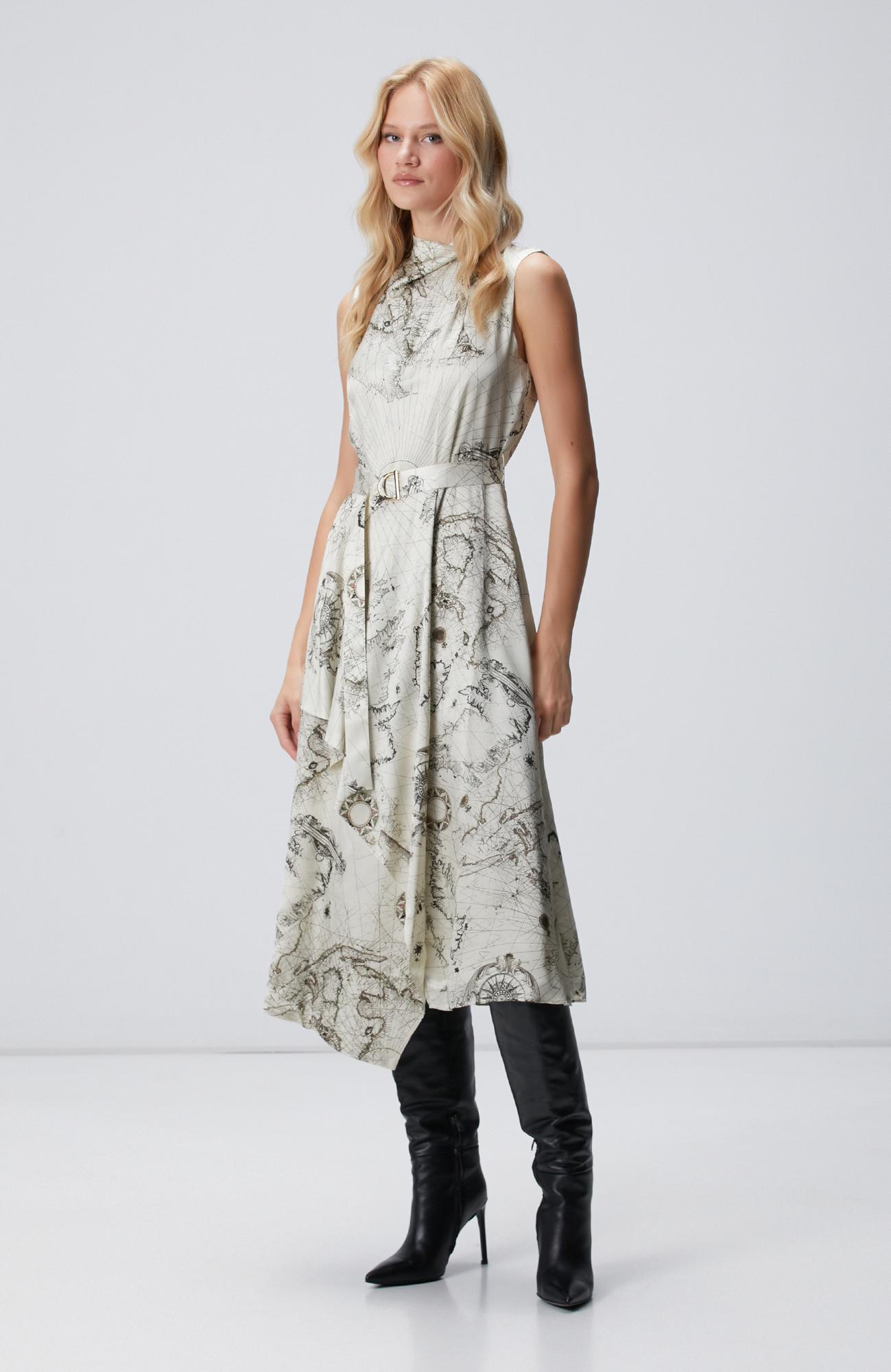 Network Kadın Limited Açık Bej Desenli İpek Karışımlı Elbise