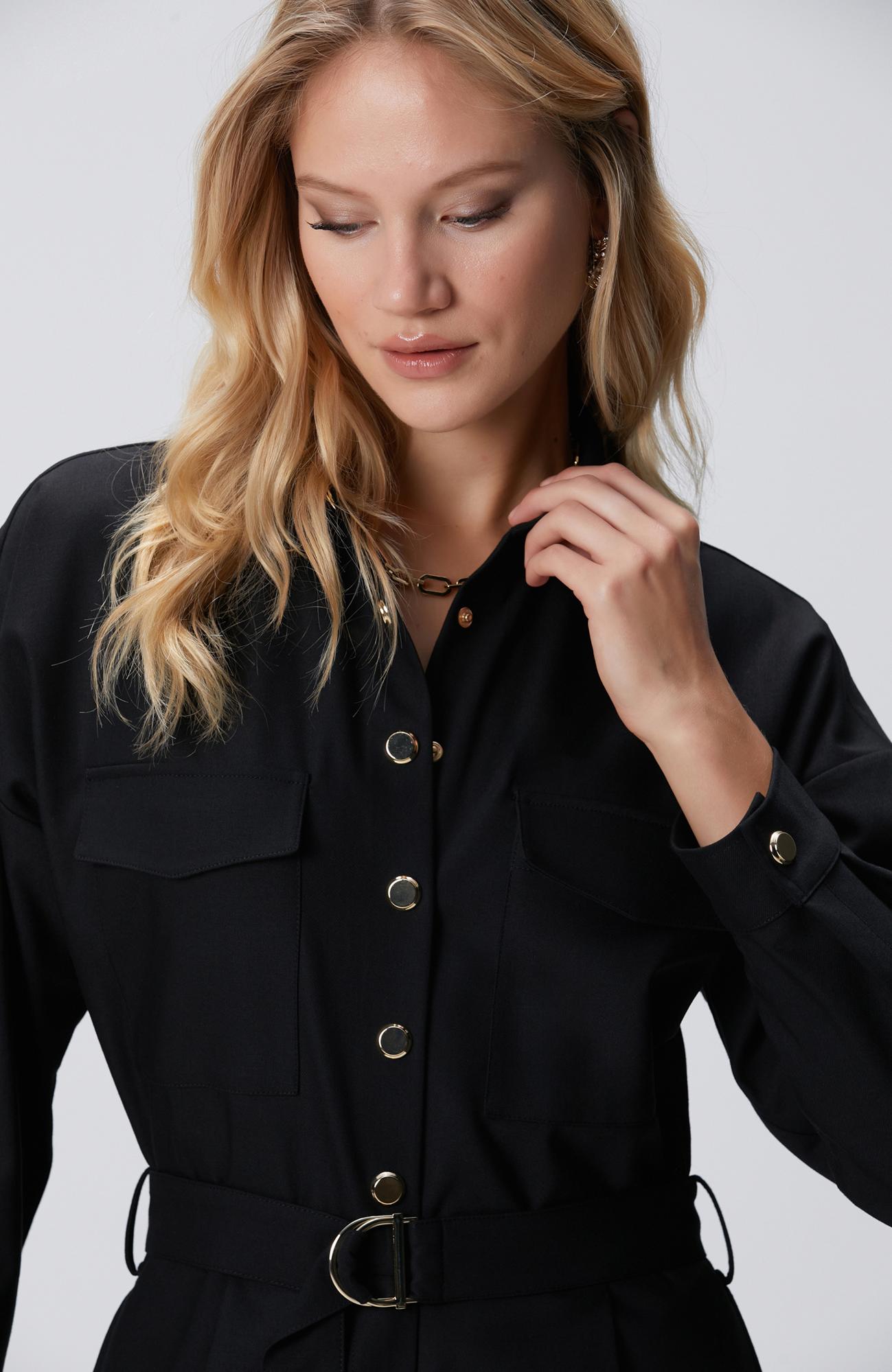 Network Kadın Siyah Cep Kapaklı Tulum